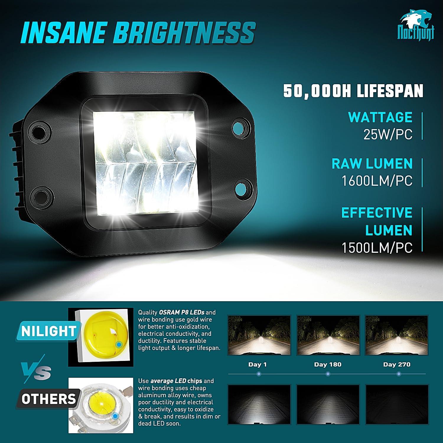 imageNilight Flush Mount LED Pod Lights 2 PCS 47 Inch 4LED Flood Beam Bumper Offroad Driving Backup Reverse Work Light for Truck ATV UTV47Inch 4Led Flush Mount Light Pods