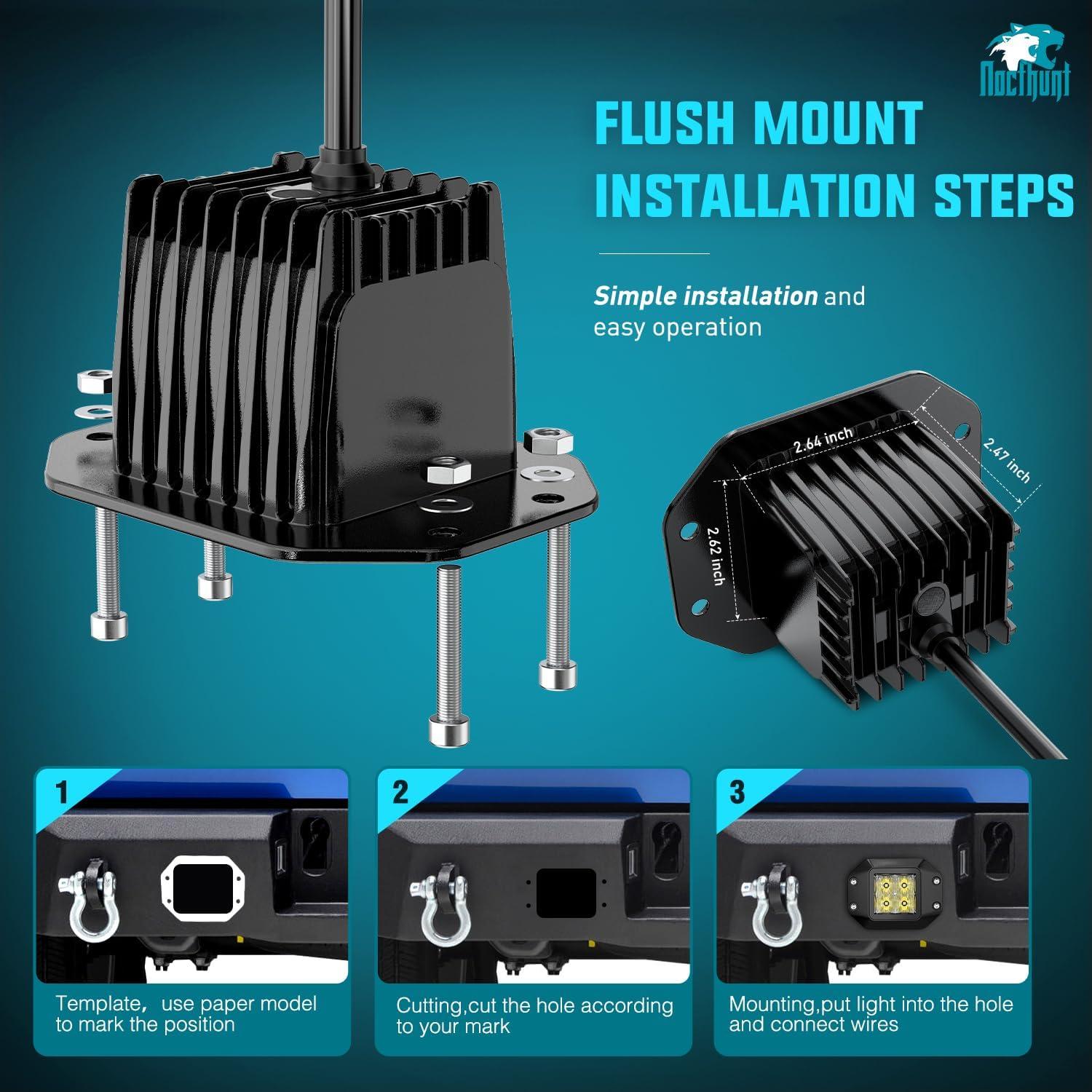 imageNilight Flush Mount LED Pod Lights 2 PCS 47 Inch 4LED Flood Beam Bumper Offroad Driving Backup Reverse Work Light for Truck ATV UTV47Inch 4Led Flush Mount Light