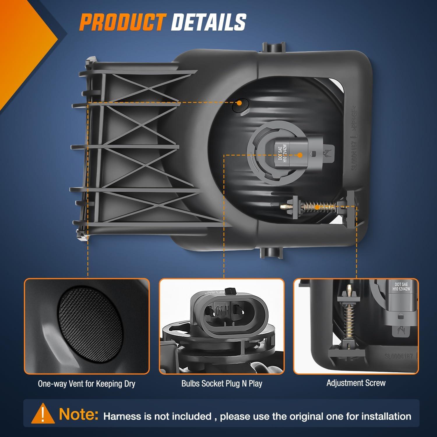 imageNilight Fog Light Assembly Compatible with 2007 2008 2009 2010 2011 2012 2013 GMC Sierra 1500 0714 Sierra 2500HD 3500HD Clear Lens Lamps Replacement 880 12V 27W BulbsSierra 20032006