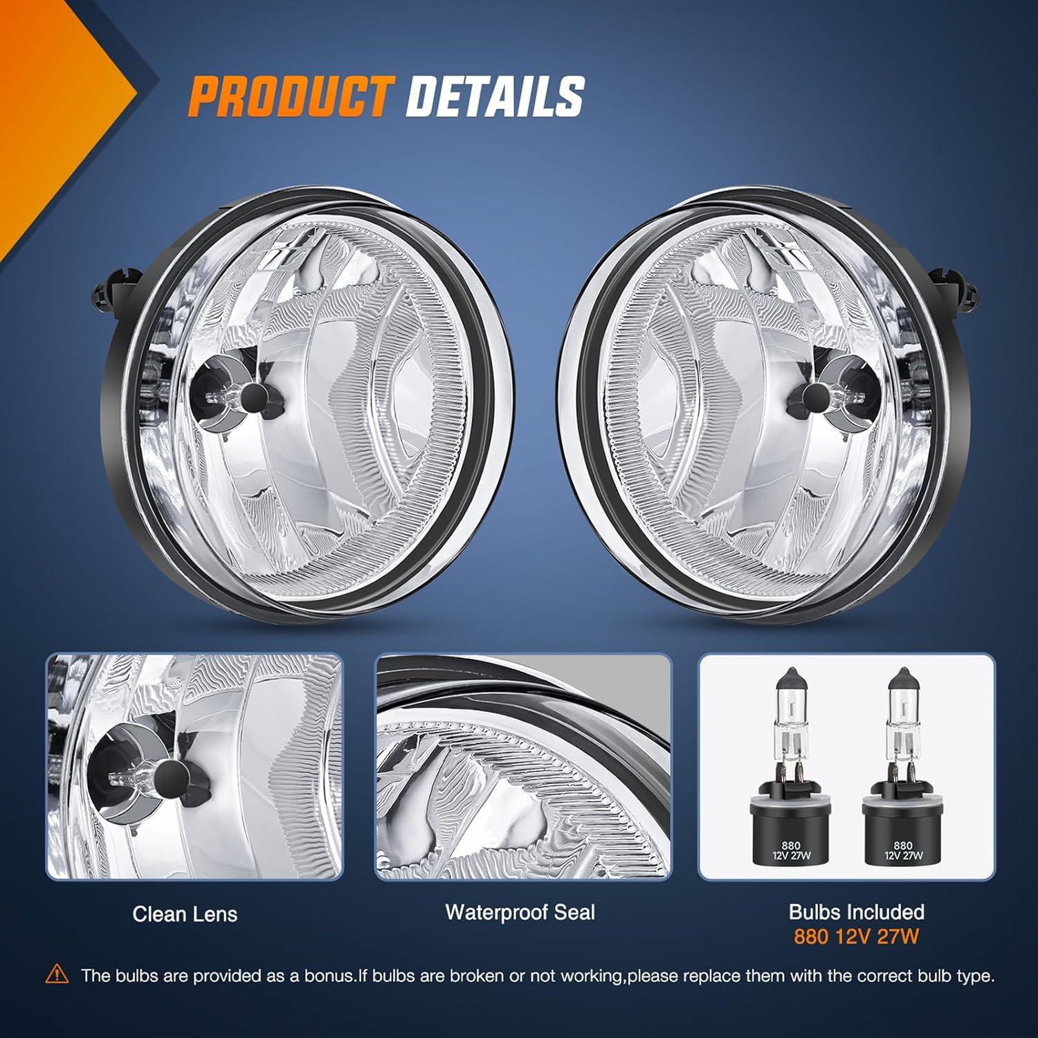 imageNilight Fog Light Assembly Compatible with 2007 2008 2009 2010 2011 2012 2013 GMC Sierra 1500 0714 Sierra 2500HD 3500HD Clear Lens Lamps Replacement 880 12V 27W BulbsSierra 20072014