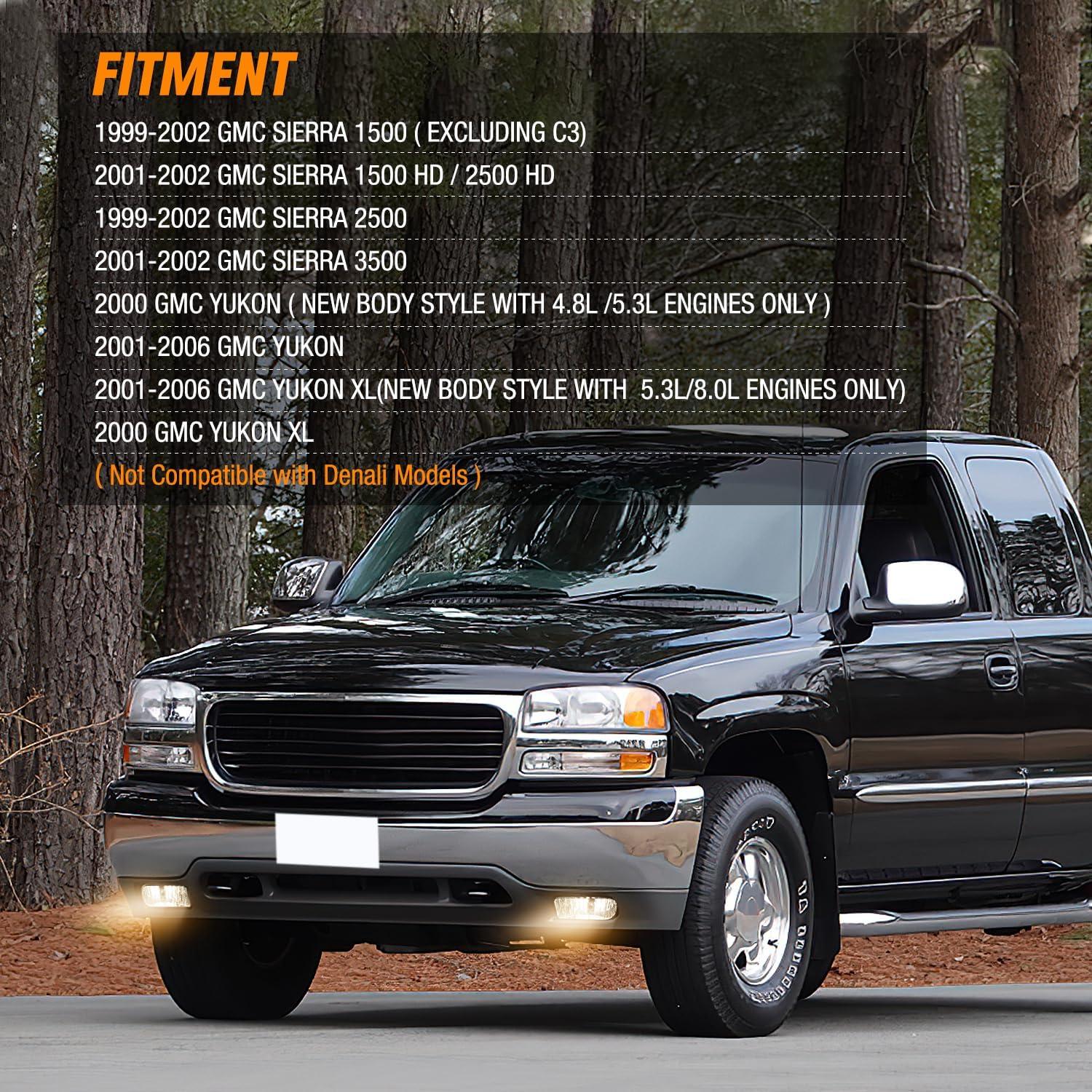 imageNilight Fog Light Assembly Compatible with 2007 2008 2009 2010 2011 2012 2013 GMC Sierra 1500 0714 Sierra 2500HD 3500HD Clear Lens Lamps Replacement 880 12V 27W BulbsSierra 19992002 Clear