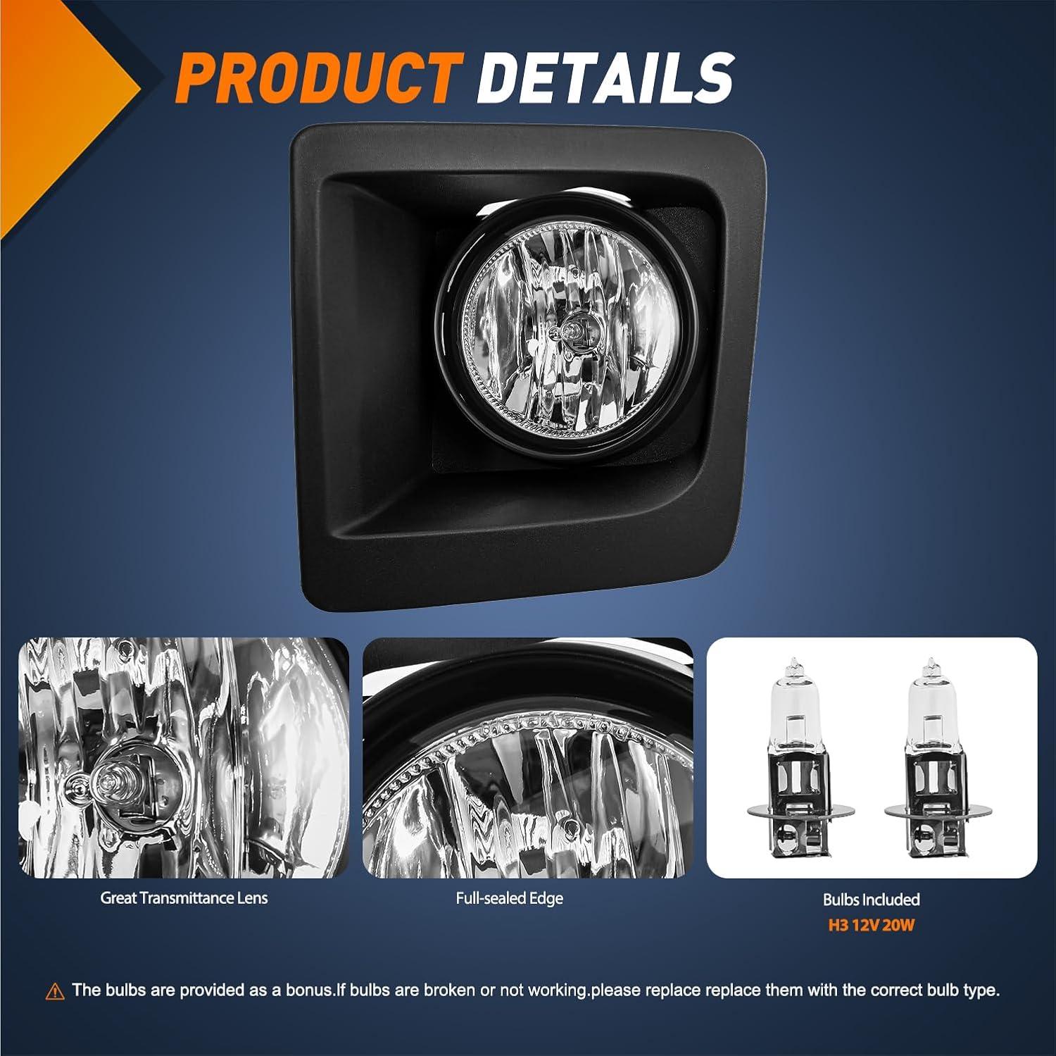 imageNilight Fog Light Assembly Compatible with 2007 2008 2009 2010 2011 2012 2013 GMC Sierra 1500 0714 Sierra 2500HD 3500HD Clear Lens Lamps Replacement 880 12V 27W BulbsSierra 20142015