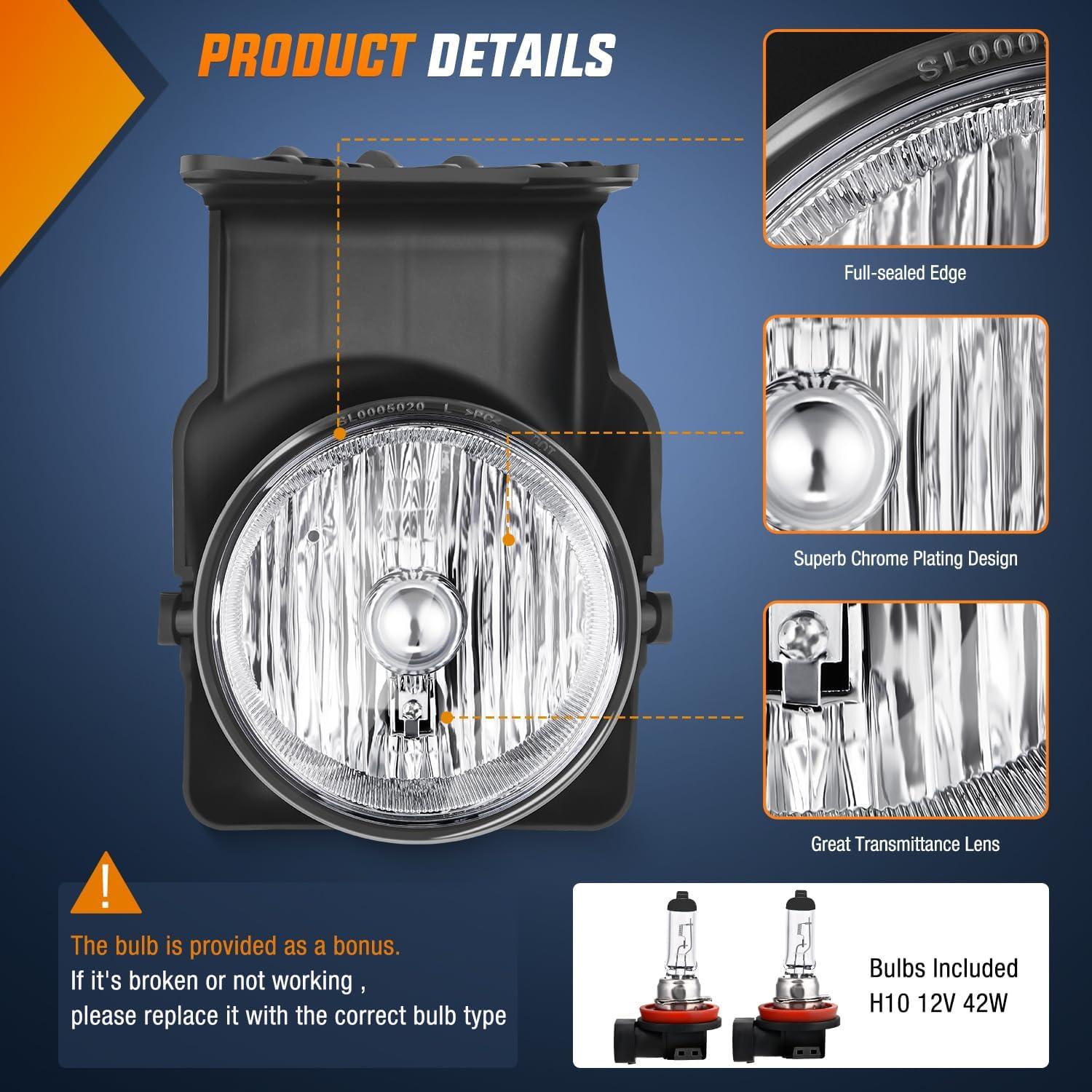 imageNilight Fog Light Assembly Compatible with 2007 2008 2009 2010 2011 2012 2013 GMC Sierra 1500 0714 Sierra 2500HD 3500HD Clear Lens Lamps Replacement 880 12V 27W BulbsSierra 20032006