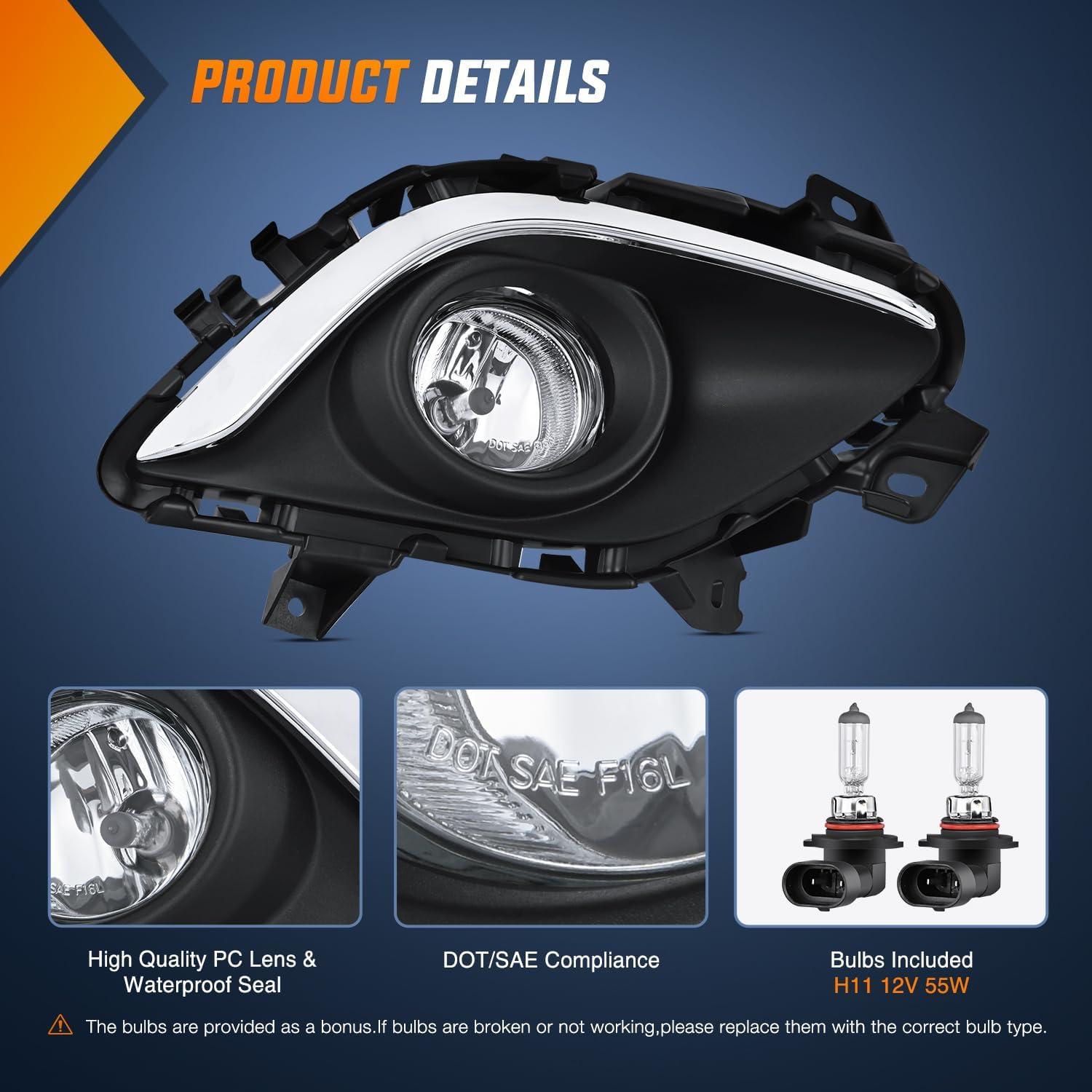 imageNilight Fog Light Assembly Compatible with 2010 2011 2012 Nissan Altima with Clear Lens Lamps Replacement H11 12V 55W Bulbs20132015 MAZDA 6