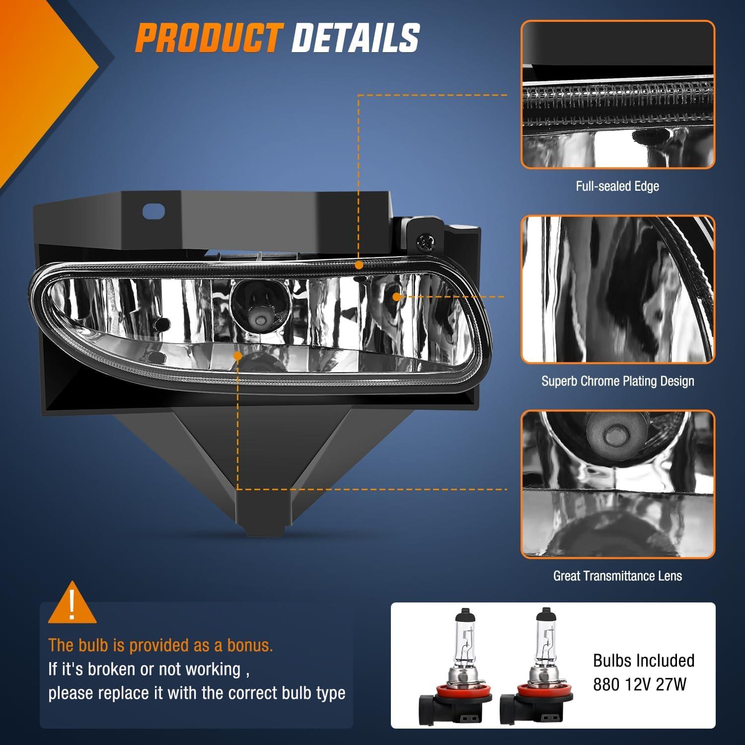 imageNilight Fog Lights Assembly Compatible with 1999 2000 2001 2002 2003 2004 Ford Mustang Lamp Replacement Driver and Passenger Side Amber Lens19992004 Ford Mustang Clear