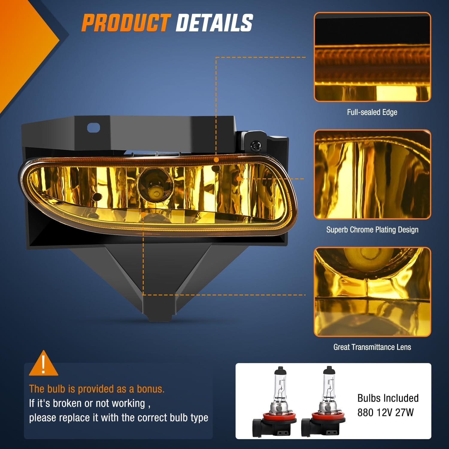 imageNilight Fog Lights Assembly Compatible with 1999 2000 2001 2002 2003 2004 Ford Mustang Lamp Replacement Driver and Passenger Side Amber Lens19992004 Ford Mustang Amber