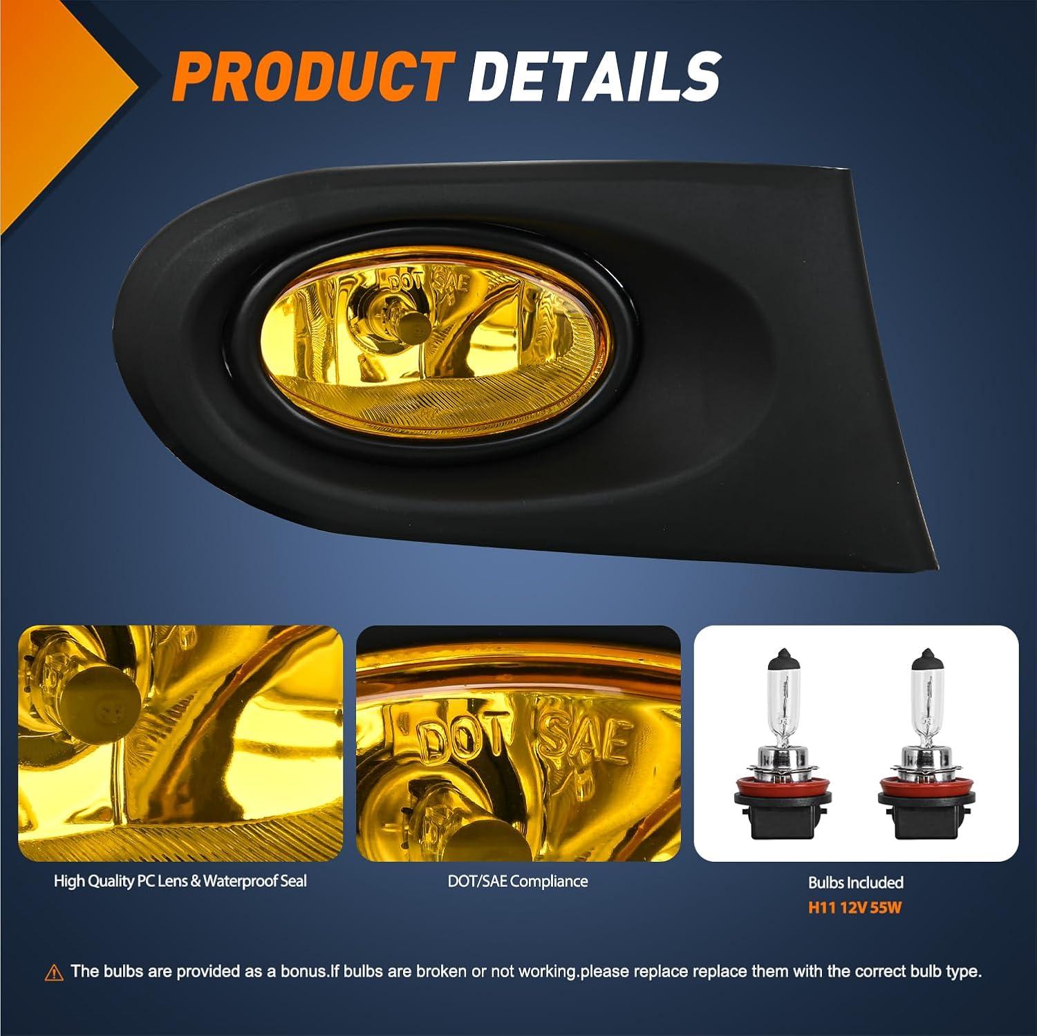 imageNilight Fog Lights Assembly Compatible with 2007 2008 2009 Honda CRV EX EXL LX Light Replacement Clear Lens Driver and Passenger Side20022004 Acura RSX Amber