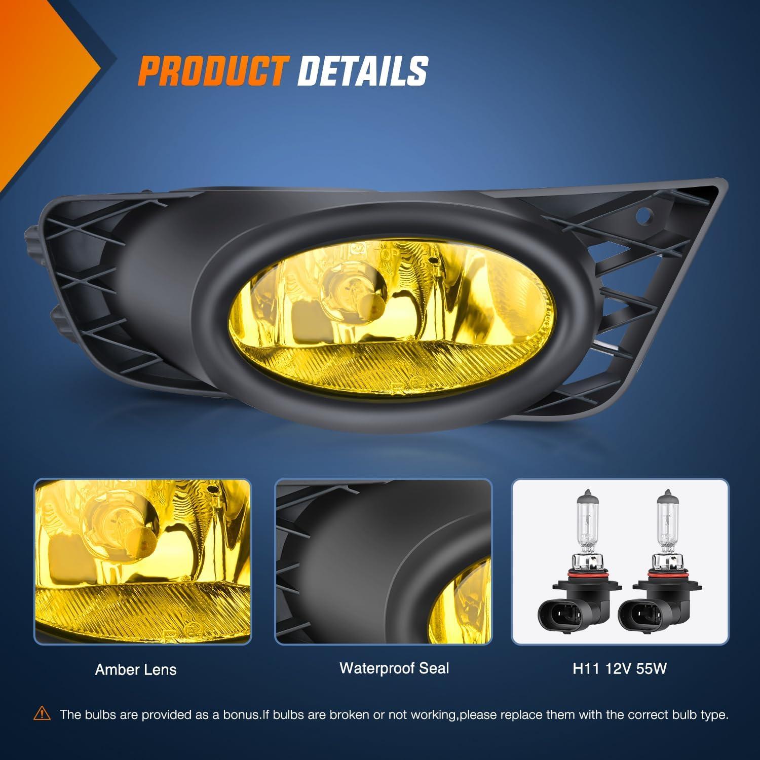 imageNilight Fog Lights Assembly Compatible with 2007 2008 2009 Honda CRV EX EXL LX Light Replacement Clear Lens Driver and Passenger Side20092011 Honda Civic Amber