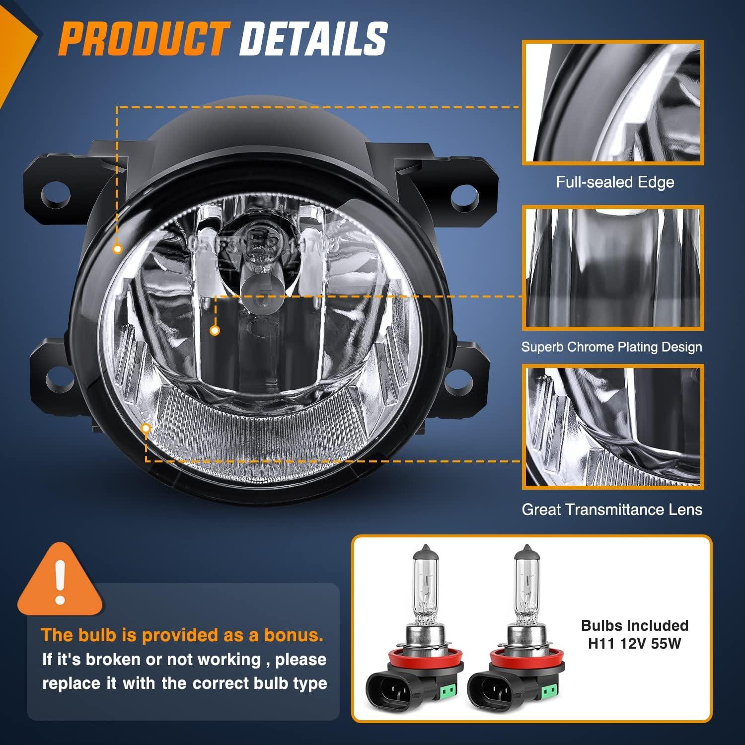 imageNilight Fog Lights Assembly Compatible with 2007 2008 2009 Honda CRV EX EXL LX Light Replacement Clear Lens Driver and Passenger SideBlack