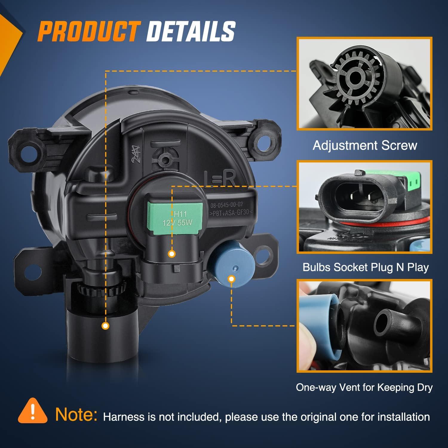 imageNilight Fog Lights Assembly Compatible with 2013 2014 2015 2016 2017 2018 2019 2020 Honda City CRV CRZ Civic Crosstour Ram Promaster Jeep Cherokee Compass Acura TSX ILX RDX ChryslerBlack