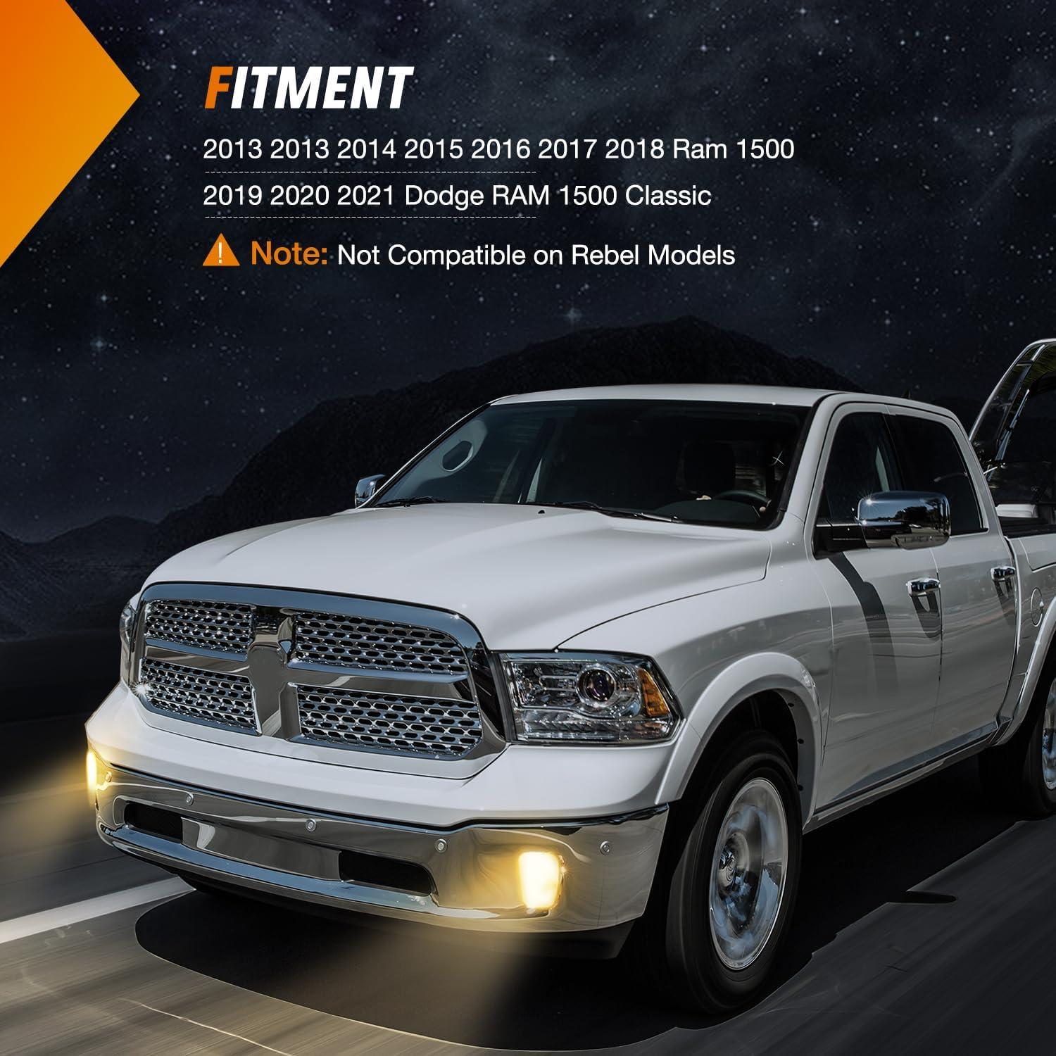 imageNilight Fog Lights Assembly Compatible with 2013 2014 2015 2016 2017 2018 Dodge Ram 1500 20192021 RAM 1500 Classic Not Fit for Rebel Model Fog Light Replacement Clear Lens 2 Years WarrantyDodge Ram 20132021