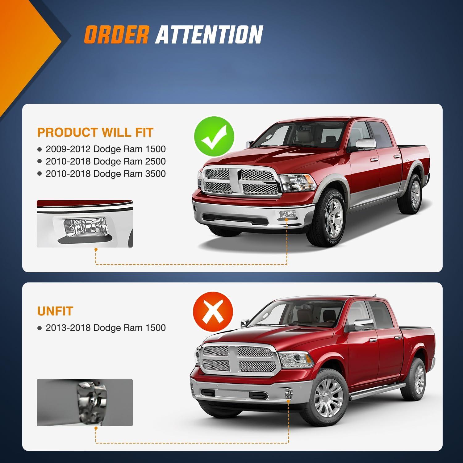 imageNilight Fog Lights Assembly Compatible with 2013 2014 2015 2016 2017 2018 Dodge Ram 1500 20192021 RAM 1500 Classic Not Fit for Rebel Model Fog Light Replacement Clear Lens 2 Years WarrantyDodge Ram 20092018