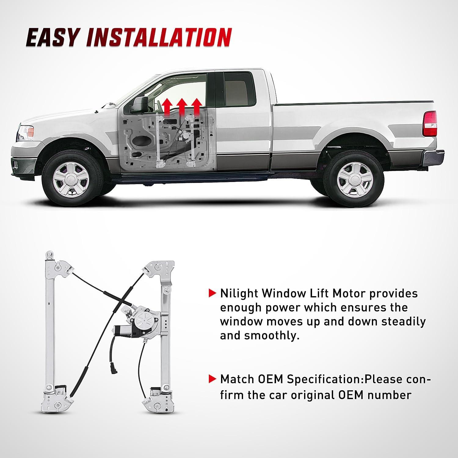 imageNilight Front Passenger Side Power Window RegulatorMotor Compatible with Ford F150 2004 2005 2006 2007 2008StandardCrew Cab Only Right Side 741429Front Passenger