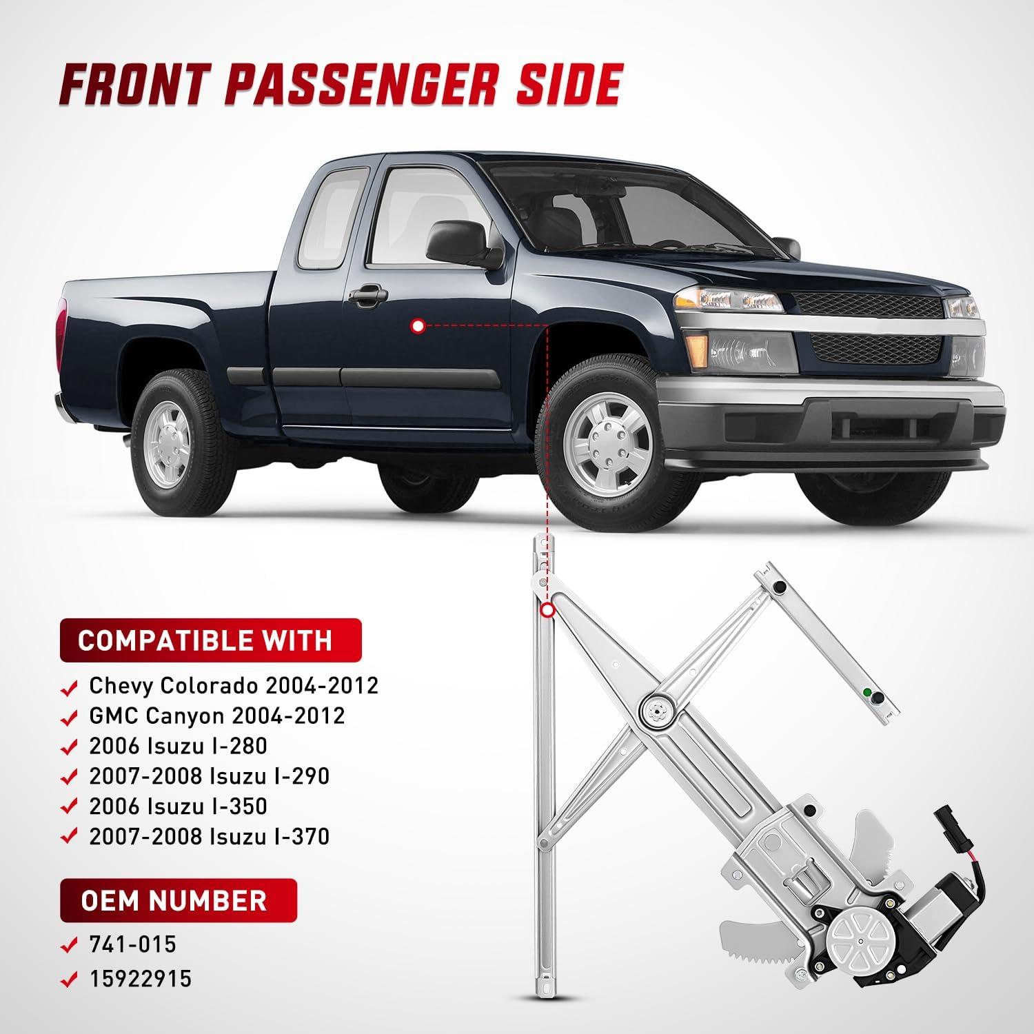 imageNilight Front Passenger Window Regulator with Motor Compatible with Chevy ColoradoGMC Canyon 2004 2005 2006 2007 2008 2009 2010 2011 2012 Power Window Lift Motor Assembly 741015