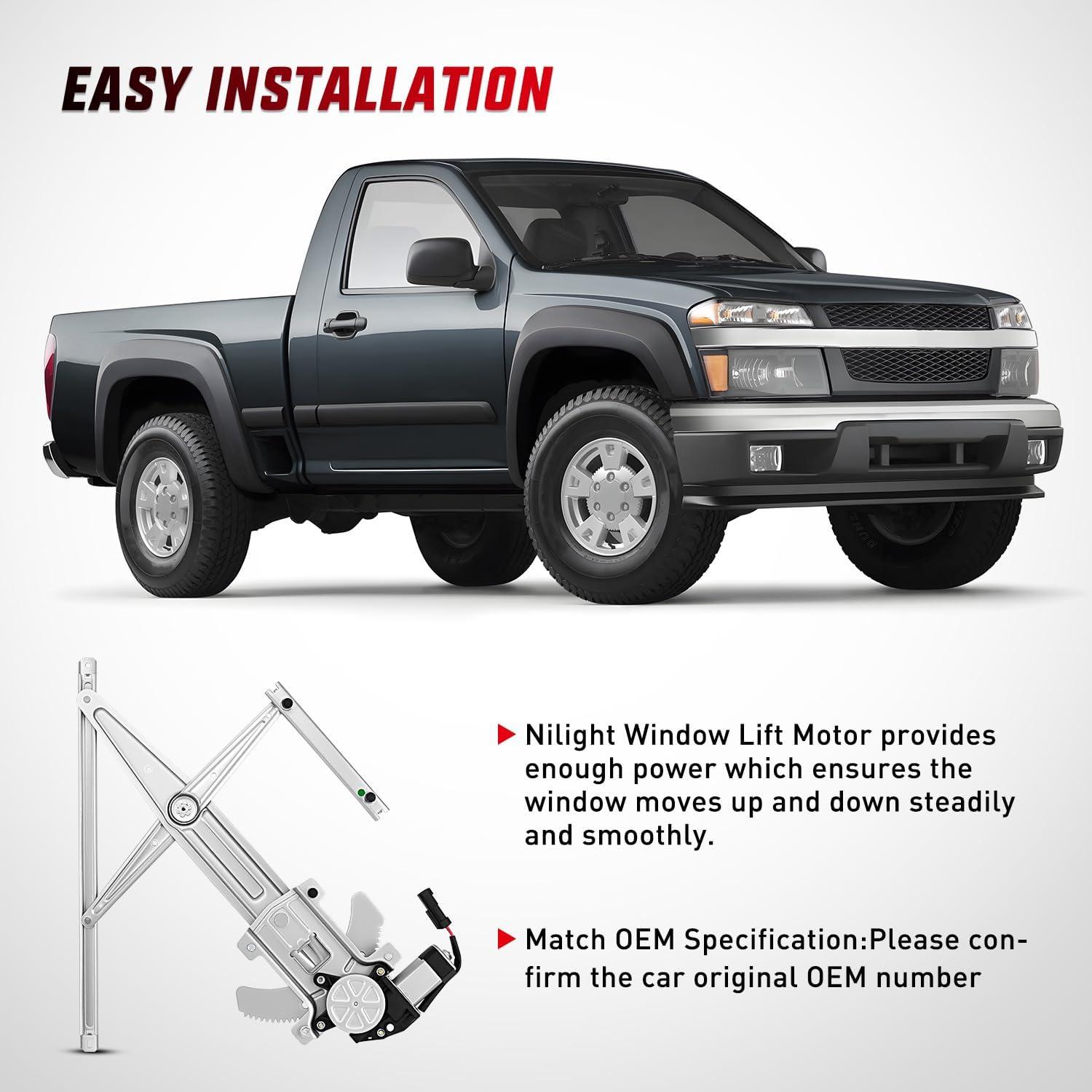 imageNilight Front Passenger Window Regulator with Motor Compatible with Chevy ColoradoGMC Canyon 2004 2005 2006 2007 2008 2009 2010 2011 2012 Power Window Lift Motor Assembly 741015