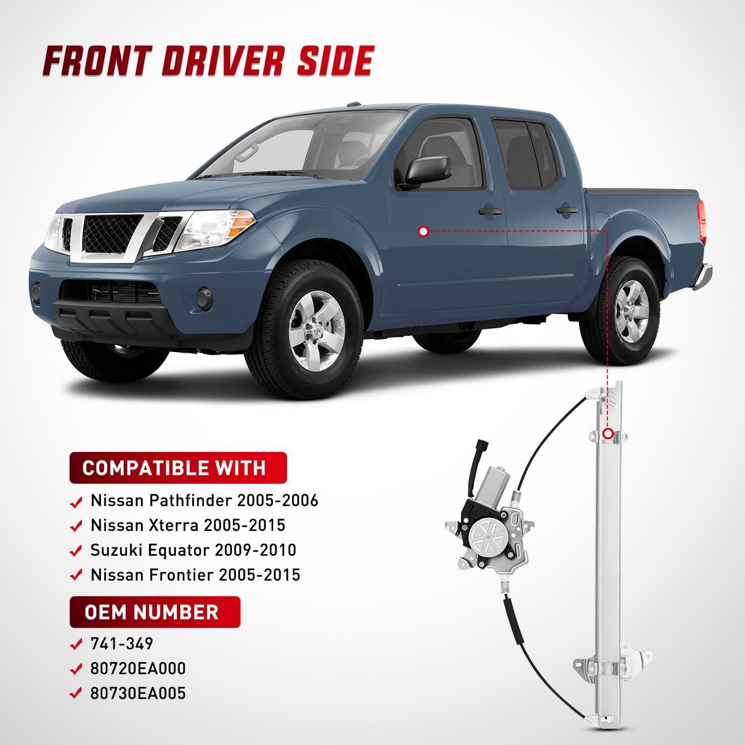 imageNilight Front Passenger Window Regulator with Motor Compatible with Nissan Frontier 2005 2006 2007 2008 2009 2010 2011 2012 2013 2014 2015 Power Window Lift Motor Assembly 741349
