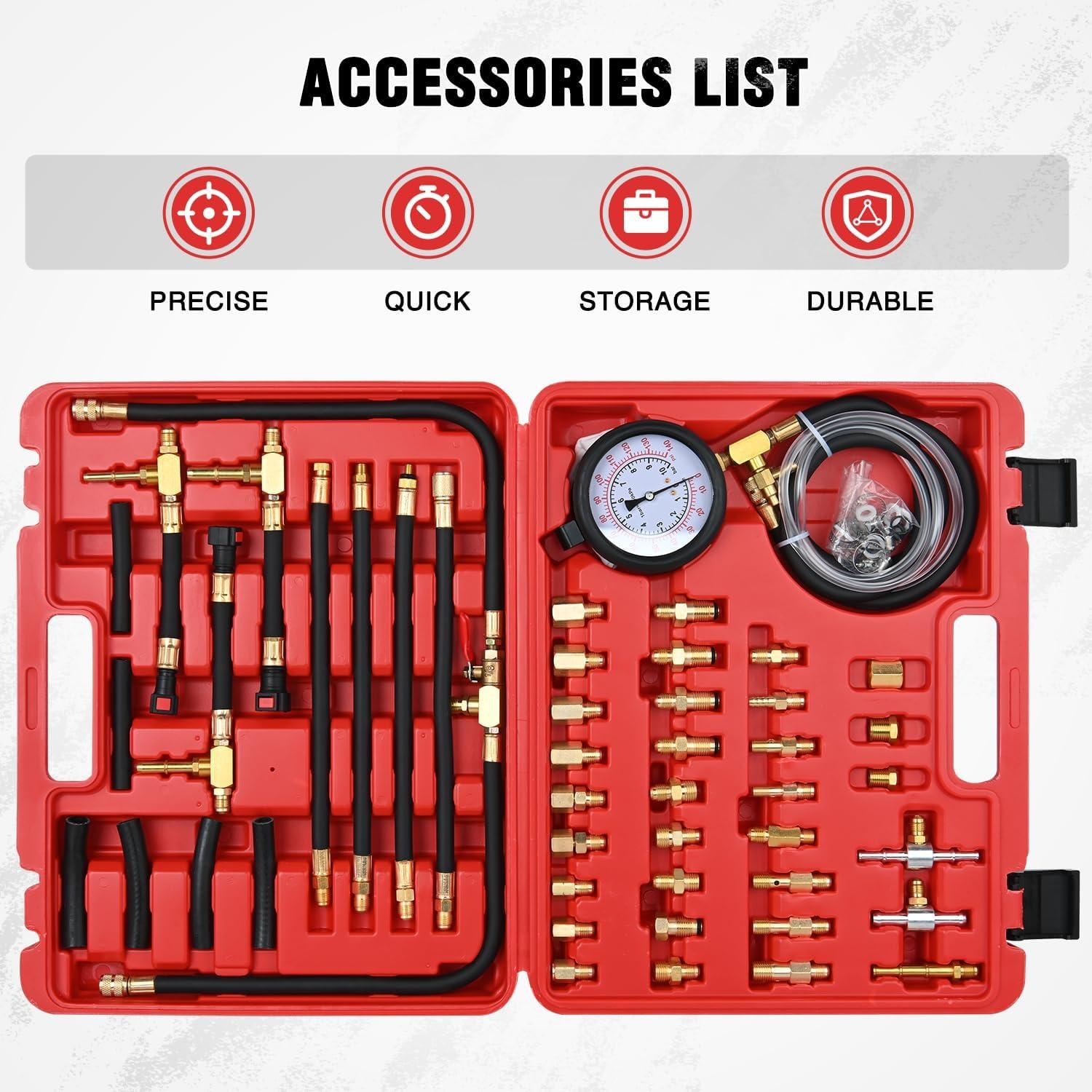 imageNilight Fuel Injection Pressure Tester Kit 0140 PSI Fuel Pressure Gauge Master Automotive Test Tool for Most Car Truck Motorcycle SUV ATV RVMaster B