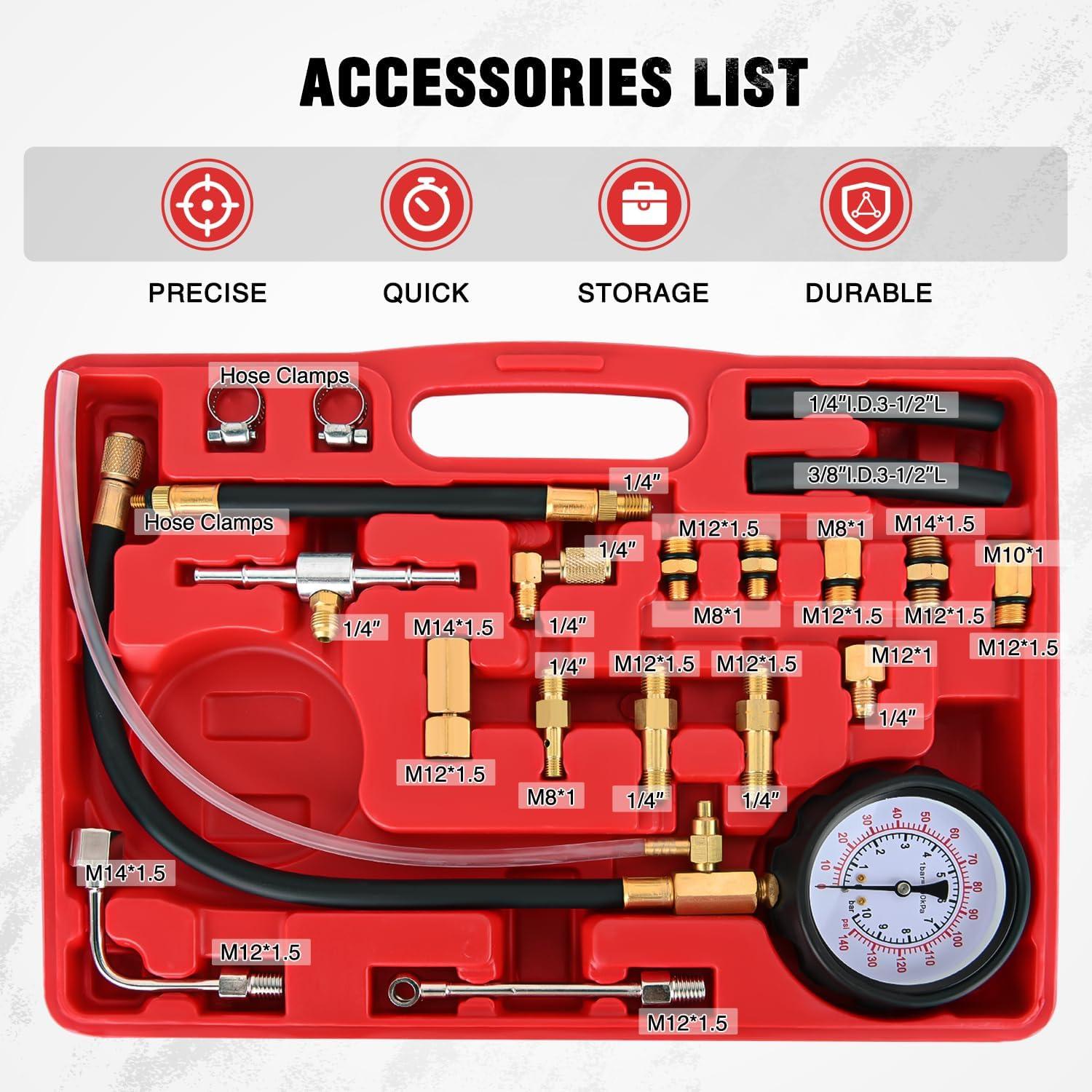 imageNilight Fuel Injection Pressure Tester Kit 0140 PSI Fuel Pressure Gauge Master Automotive Test Tool for Most Car Truck Motorcycle SUV ATV RVPreminum