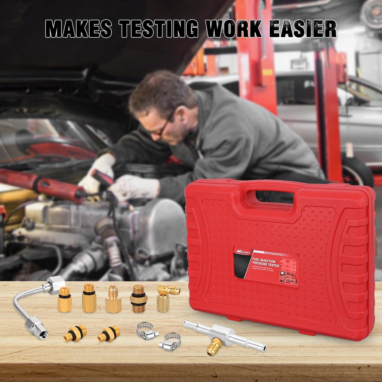 imageNilight Fuel Injection Pressure Tester Kit 0140 PSI Fuel Pressure Gauge Master Automotive Test Tool for Most Car Truck Motorcycle SUV ATV RVPreminum