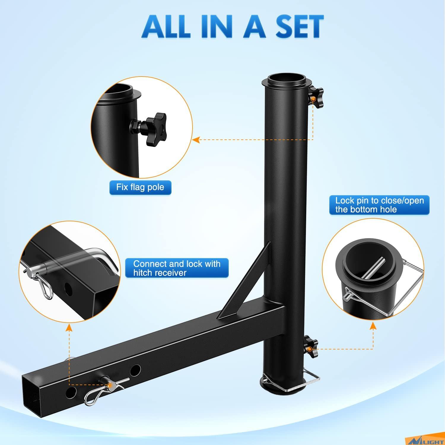 imageNilight Hitch Mount Flagpole Holder Compatible with 1 to 23 Inch Diameter Flag Tube Universally for 2quot Receiver on RV SUV Pickup Truck Camper Trailer Jeep