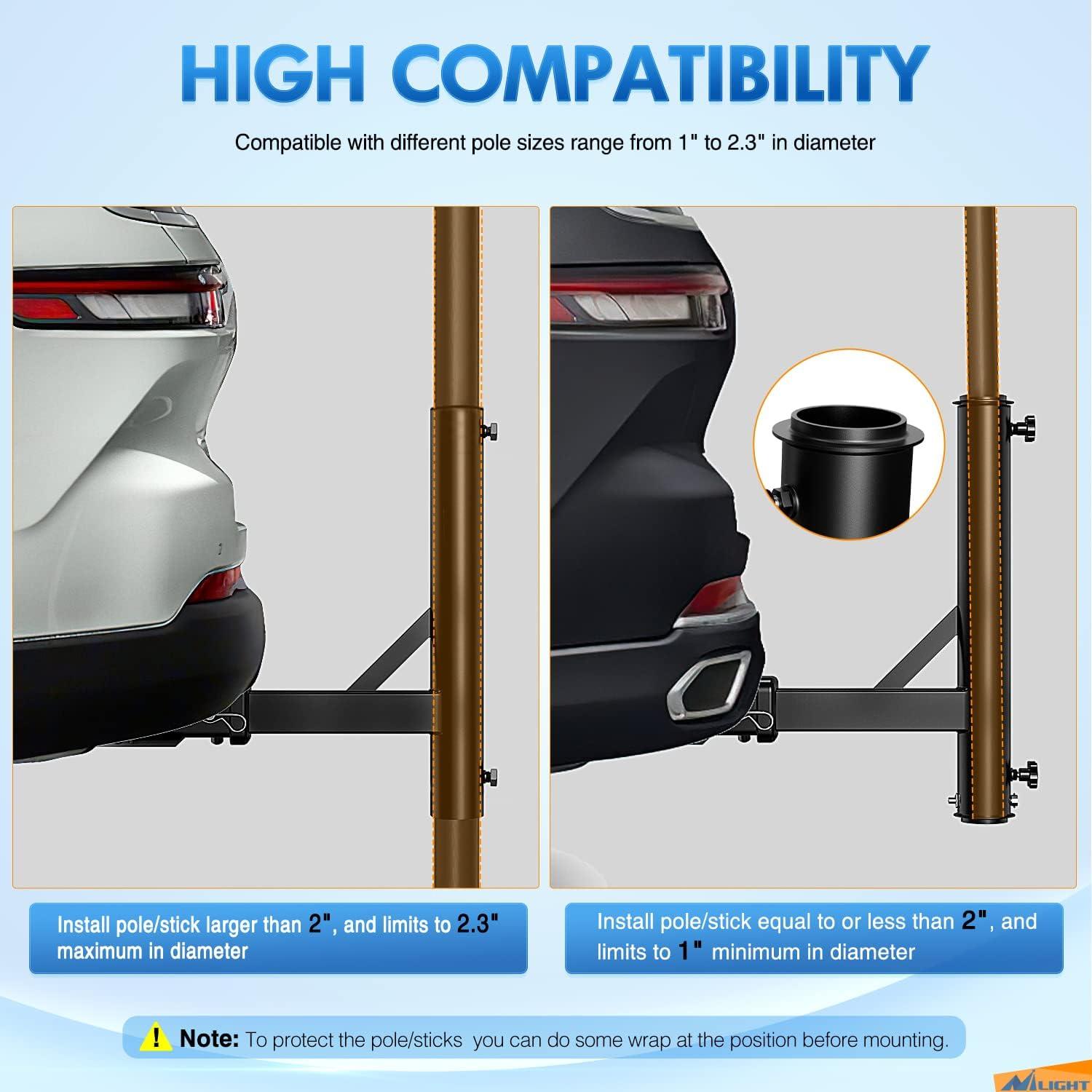 imageNilight Hitch Mount Flagpole Holder Compatible with 1 to 23 Inch Diameter Flag Tube Universally for 2quot Receiver on RV SUV Pickup Truck Camper Trailer Jeep