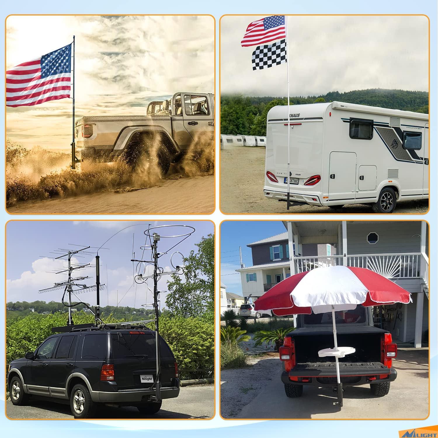 imageNilight Hitch Mount Flagpole Holder Compatible with 1 to 23 Inch Diameter Flag Tube Universally for 2quot Receiver on RV SUV Pickup Truck Camper Trailer Jeep