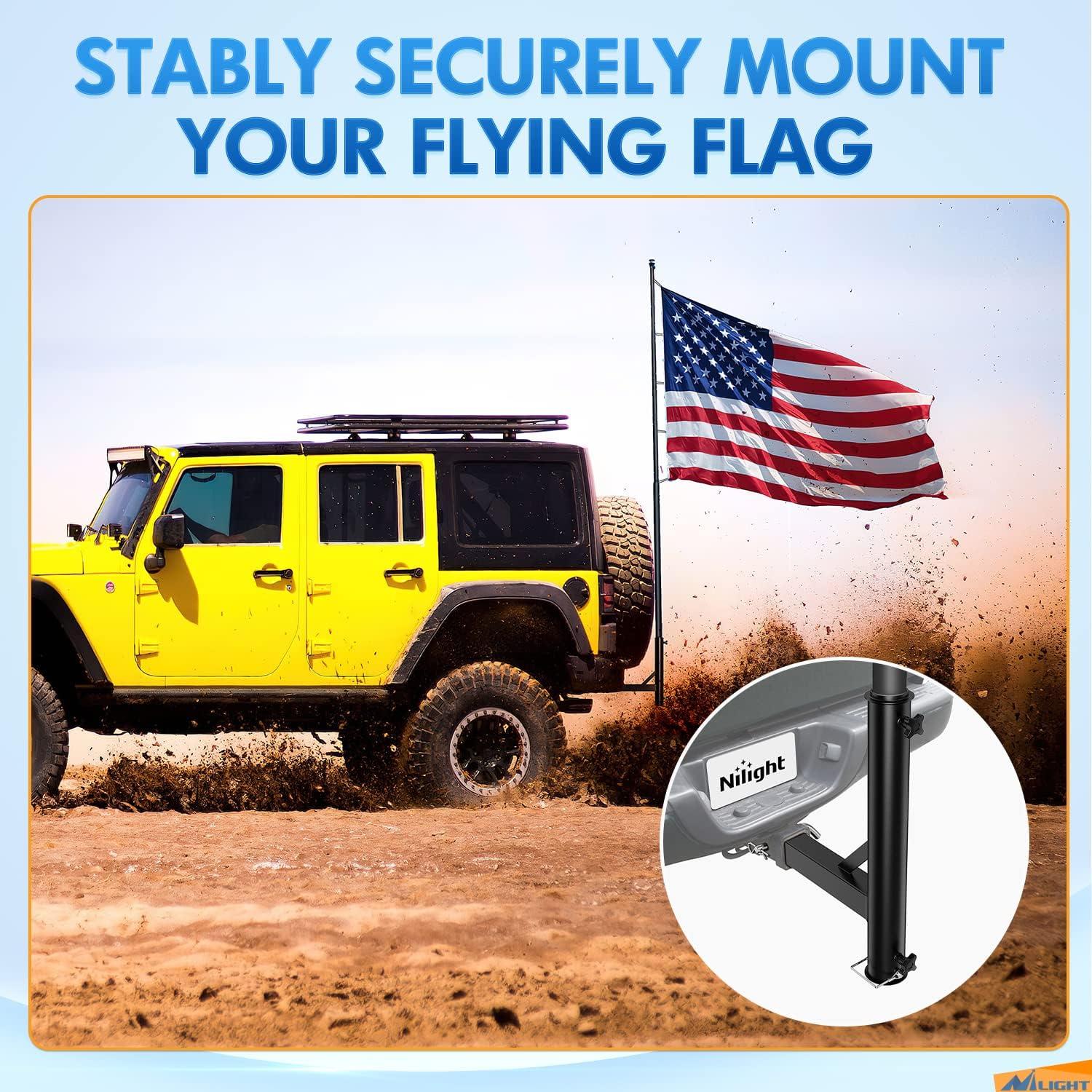 imageNilight Hitch Mount Flagpole Holder Compatible with 1 to 23 Inch Diameter Flag Tube Universally for 2quot Receiver on RV SUV Pickup Truck Camper Trailer Jeep