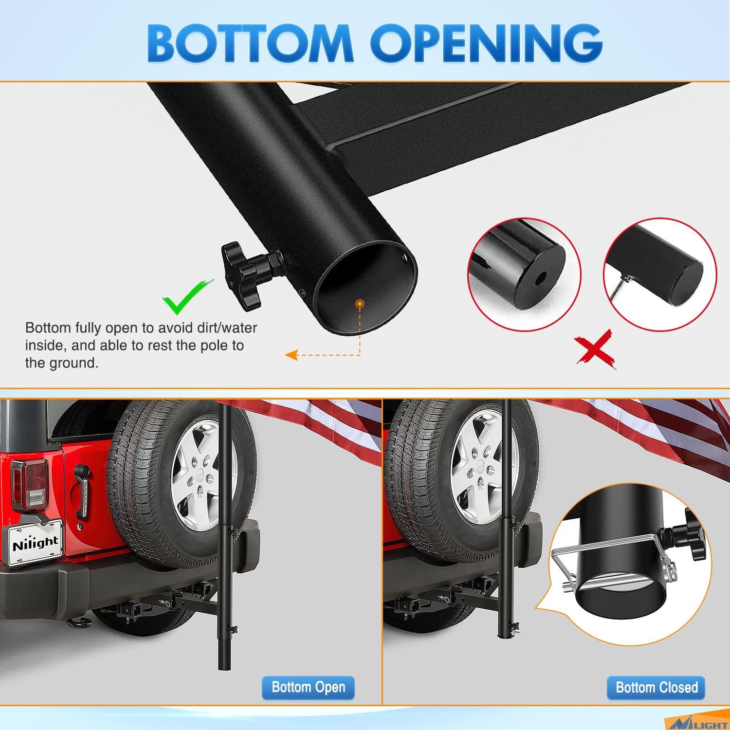 imageNilight Hitch Mount Flagpole Holder Compatible with 1 to 23 Inch Diameter Flag Tube Universally for 2quot Receiver on RV SUV Pickup Truck Camper Trailer Jeep