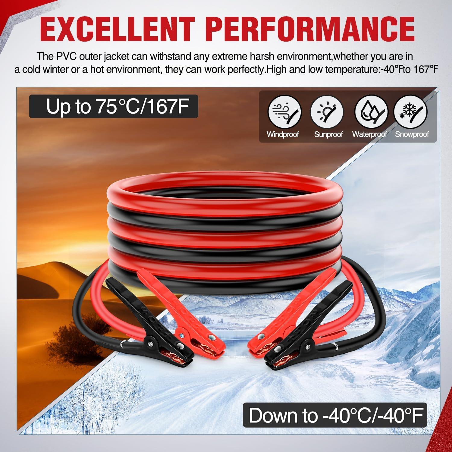 imageNilight Jumper Cables for Car Battery 2 Gauge 20 FT Booster Cable Heavy Duty 800 A CCA with Carrying Bag Jump Start Emergency Kit Pickup Truck RV Vans SUV8 Guage 12 FT