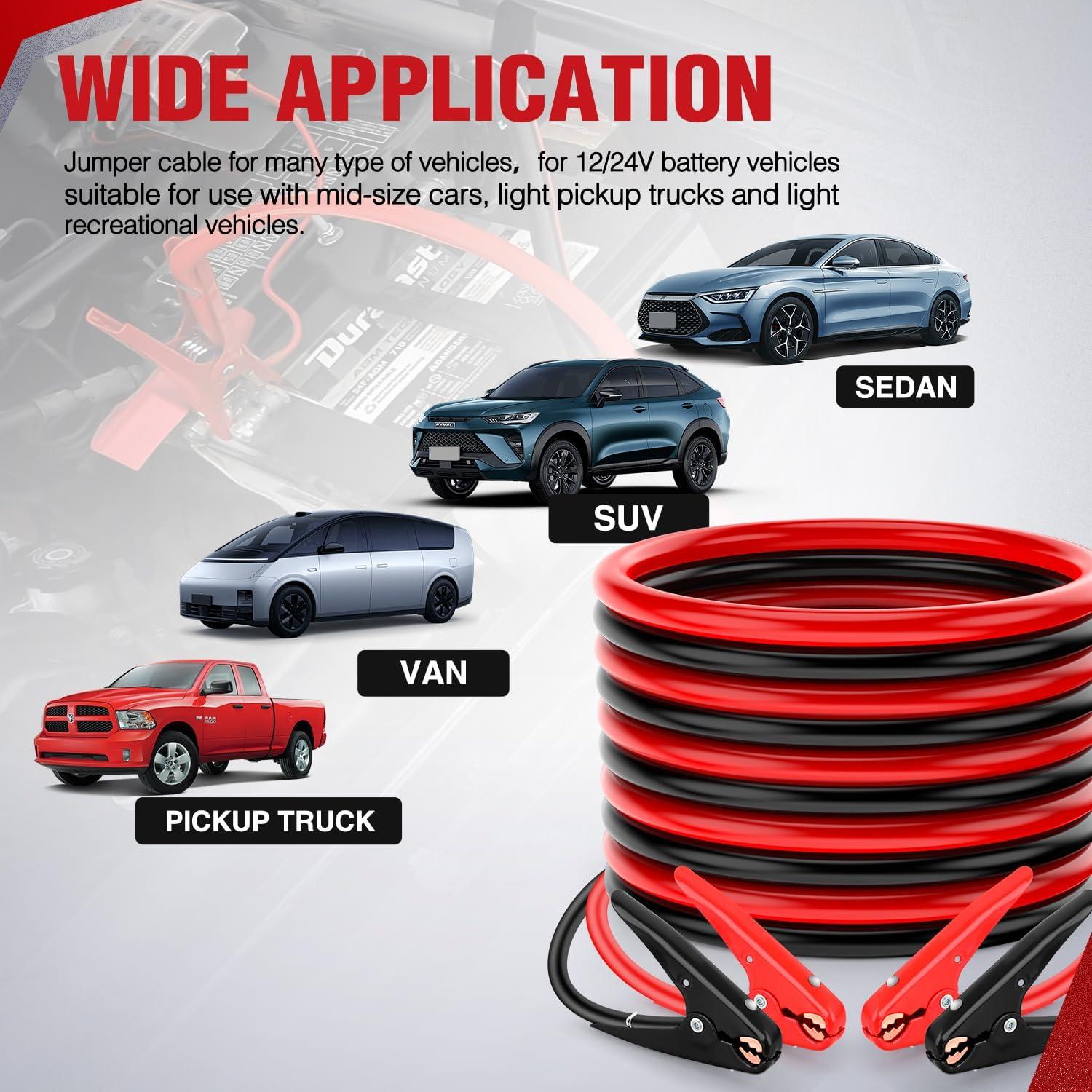 imageNilight Jumper Cables for Car Battery 2 Gauge 20 FT Booster Cable Heavy Duty 800 A CCA with Carrying Bag Jump Start Emergency Kit Pickup Truck RV Vans SUV2 Guage 25 FT