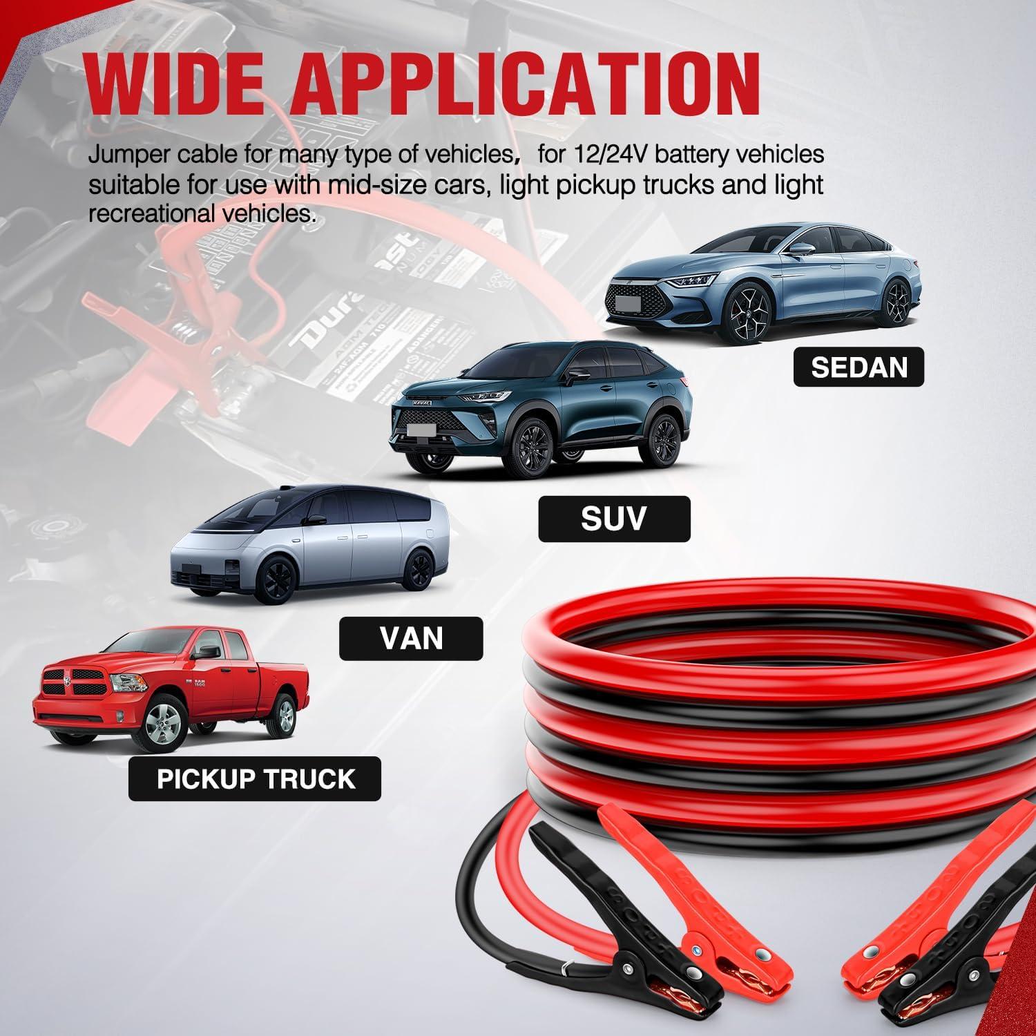 imageNilight Jumper Cables for Car Battery 2 Gauge 20 FT Booster Cable Heavy Duty 800 A CCA with Carrying Bag Jump Start Emergency Kit Pickup Truck RV Vans SUV10 Guage 12 FT