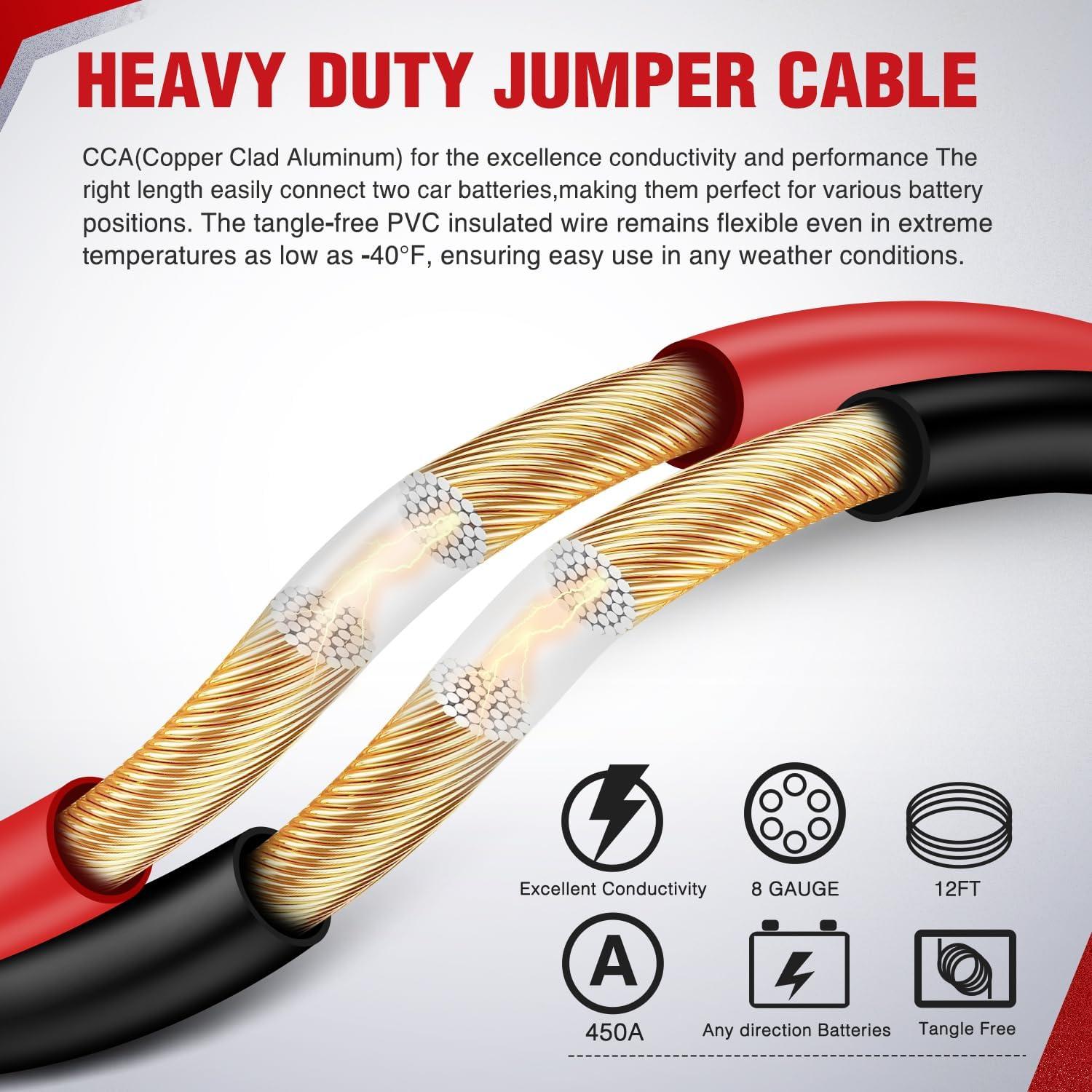 imageNilight Jumper Cables for Car Battery 2 Gauge 20 FT Booster Cable Heavy Duty 800 A CCA with Carrying Bag Jump Start Emergency Kit Pickup Truck RV Vans SUV8 Guage 12 FT