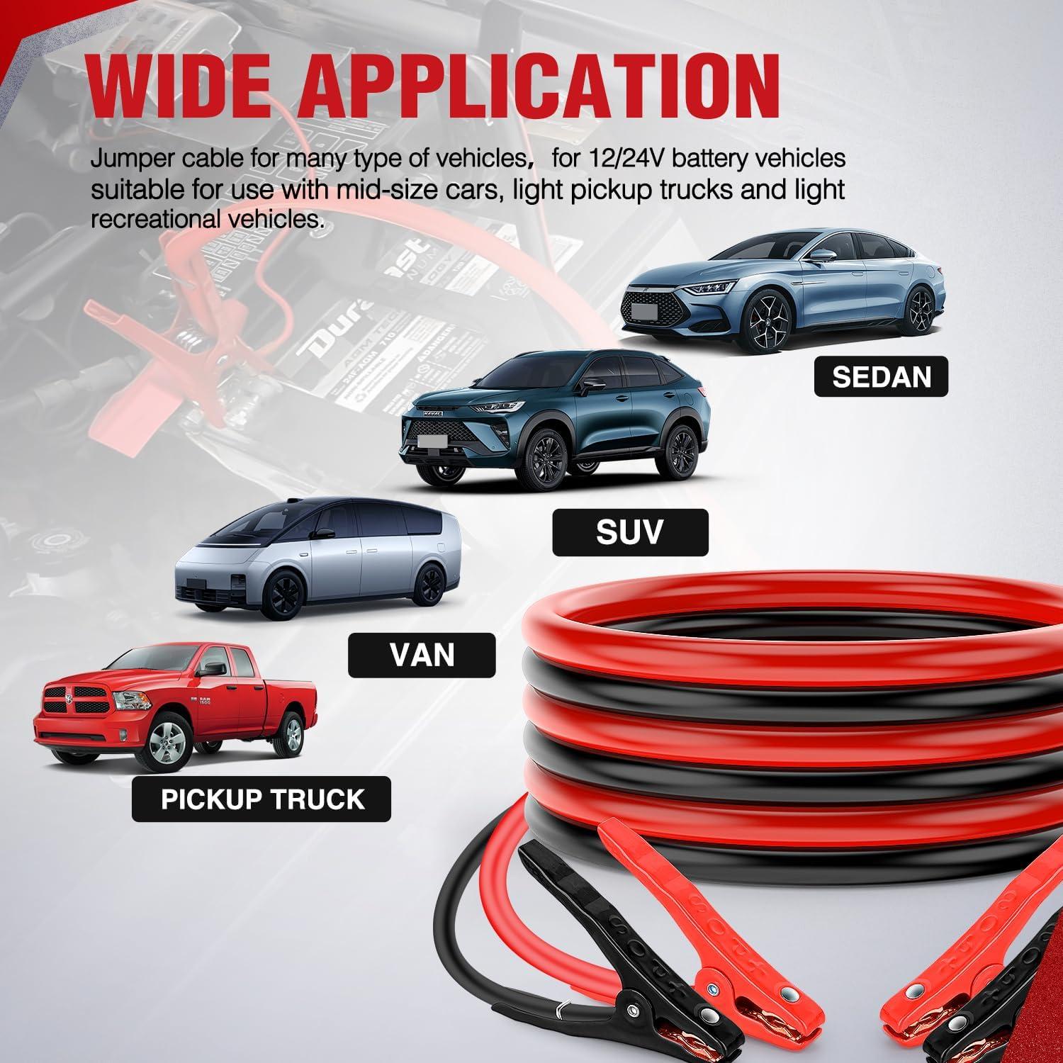 imageNilight Jumper Cables for Car Battery 2 Gauge 20 FT Booster Cable Heavy Duty 800 A CCA with Carrying Bag Jump Start Emergency Kit Pickup Truck RV Vans SUV6 Guage 12 FT