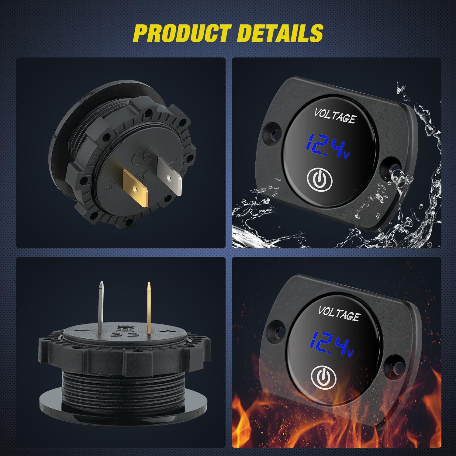 imageNilight LED Digital Display Voltmeter Panel DC12V Waterproof Digital Round Panel VoltVolt Tester Gauge for Boat Marine Vehicle Motorcycle Truck ATV UTV 2 Years WarrantyBlue wTouch Switch