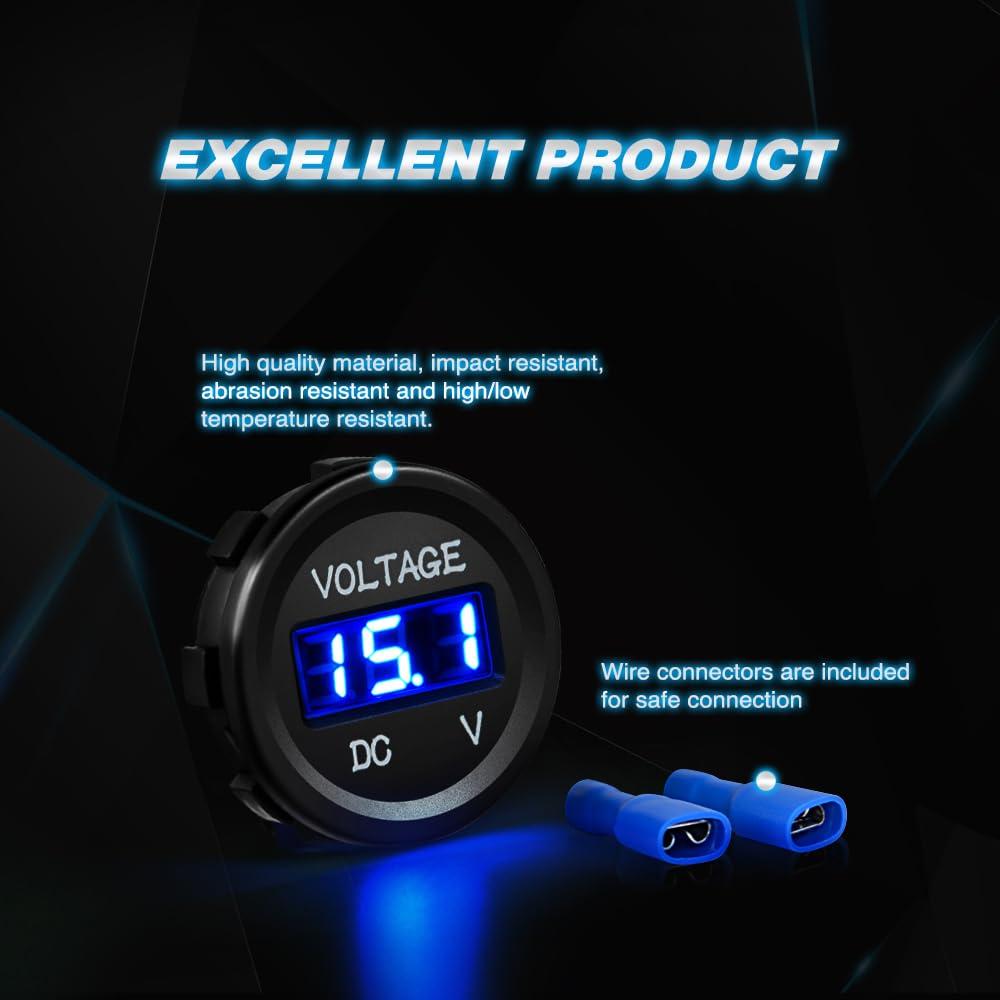 imageNilight LED Digital Display Voltmeter Panel DC12V Waterproof Digital Round Panel VoltVolt Tester Gauge for Boat Marine Vehicle Motorcycle Truck ATV UTV 2 Years WarrantyBlue