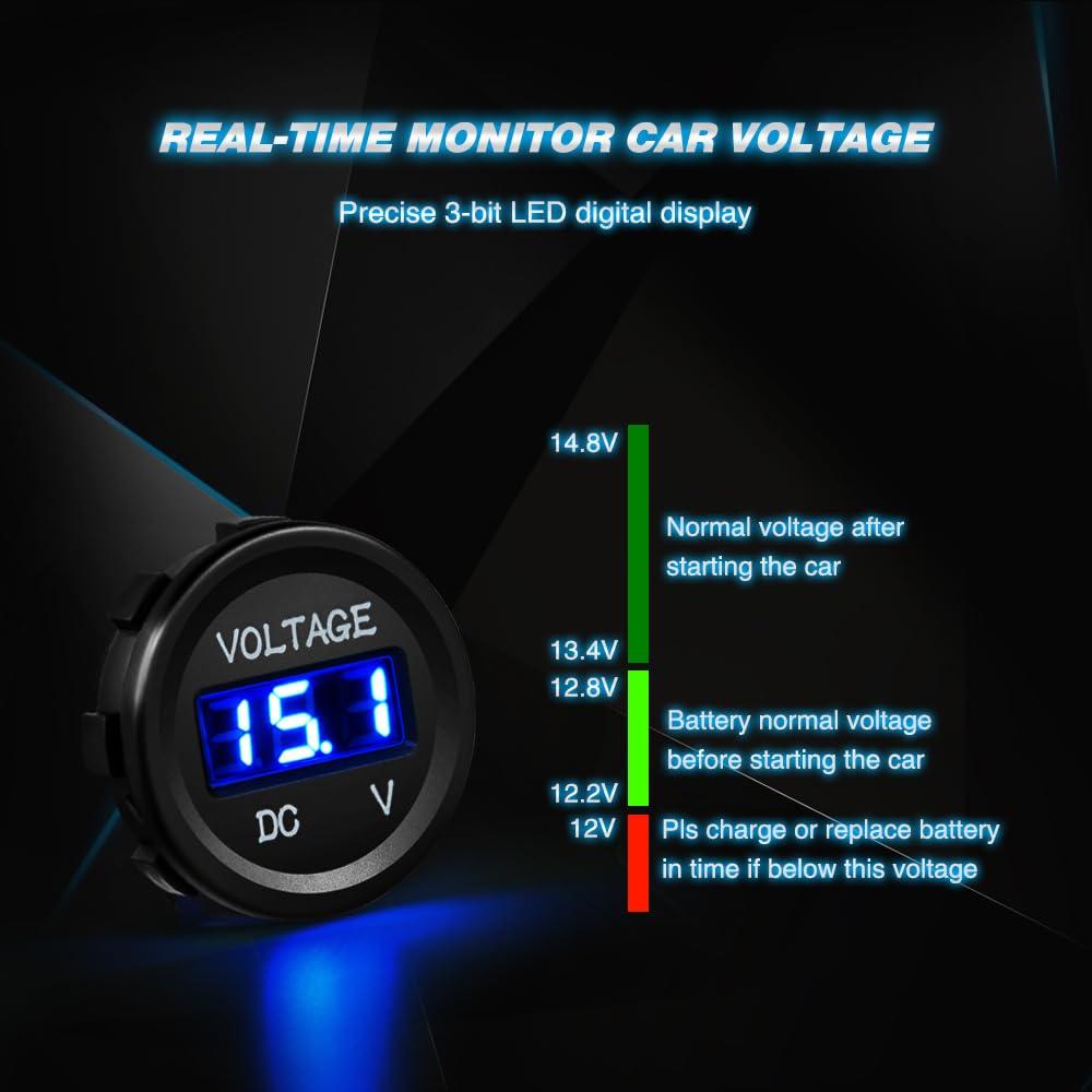 imageNilight LED Digital Display Voltmeter Panel DC12V Waterproof Digital Round Panel VoltVolt Tester Gauge for Boat Marine Vehicle Motorcycle Truck ATV UTV 2 Years WarrantyBlue