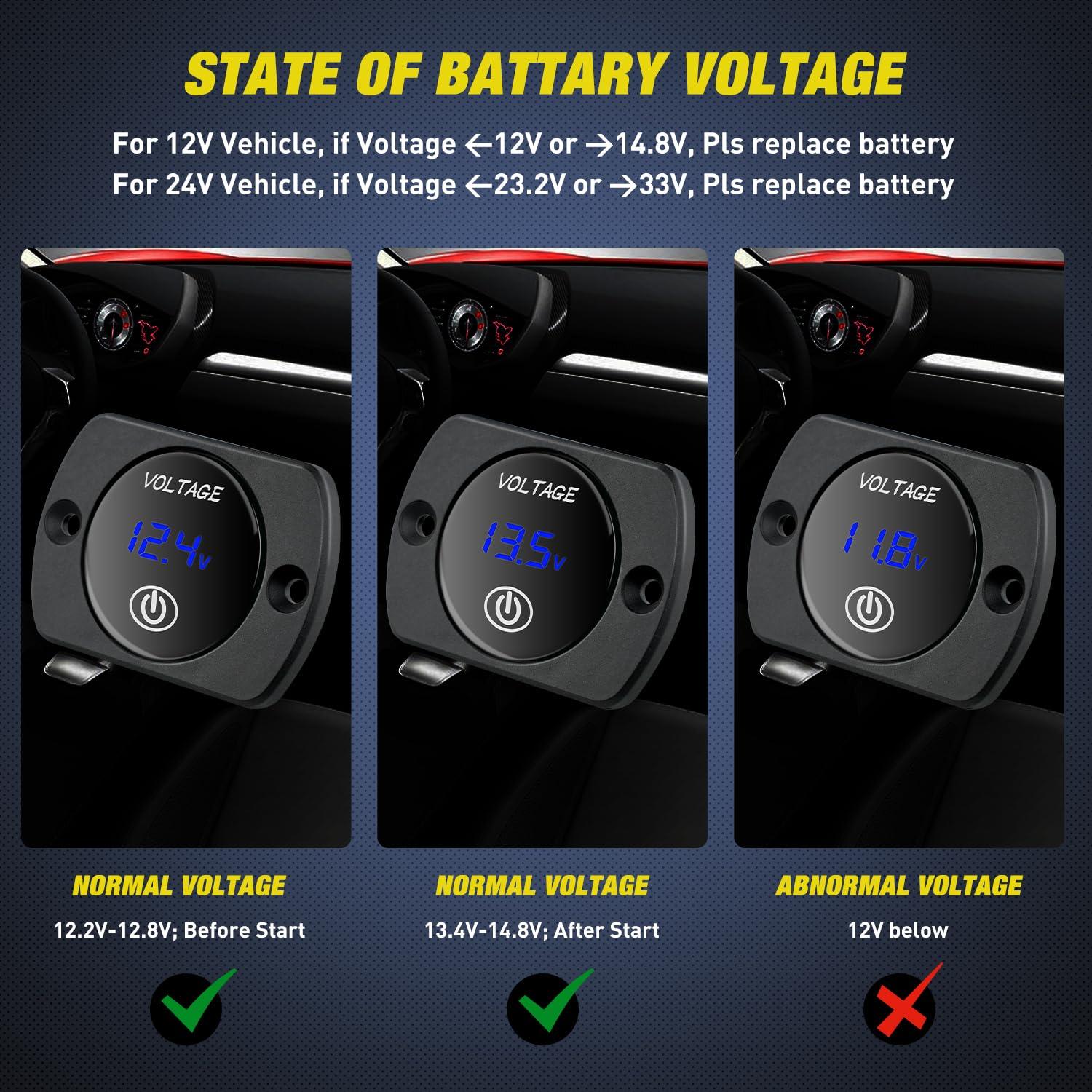 imageNilight LED Digital Display Voltmeter Panel DC12V Waterproof Digital Round Panel VoltVolt Tester Gauge for Boat Marine Vehicle Motorcycle Truck ATV UTV 2 Years WarrantyBlue wTouch Switch