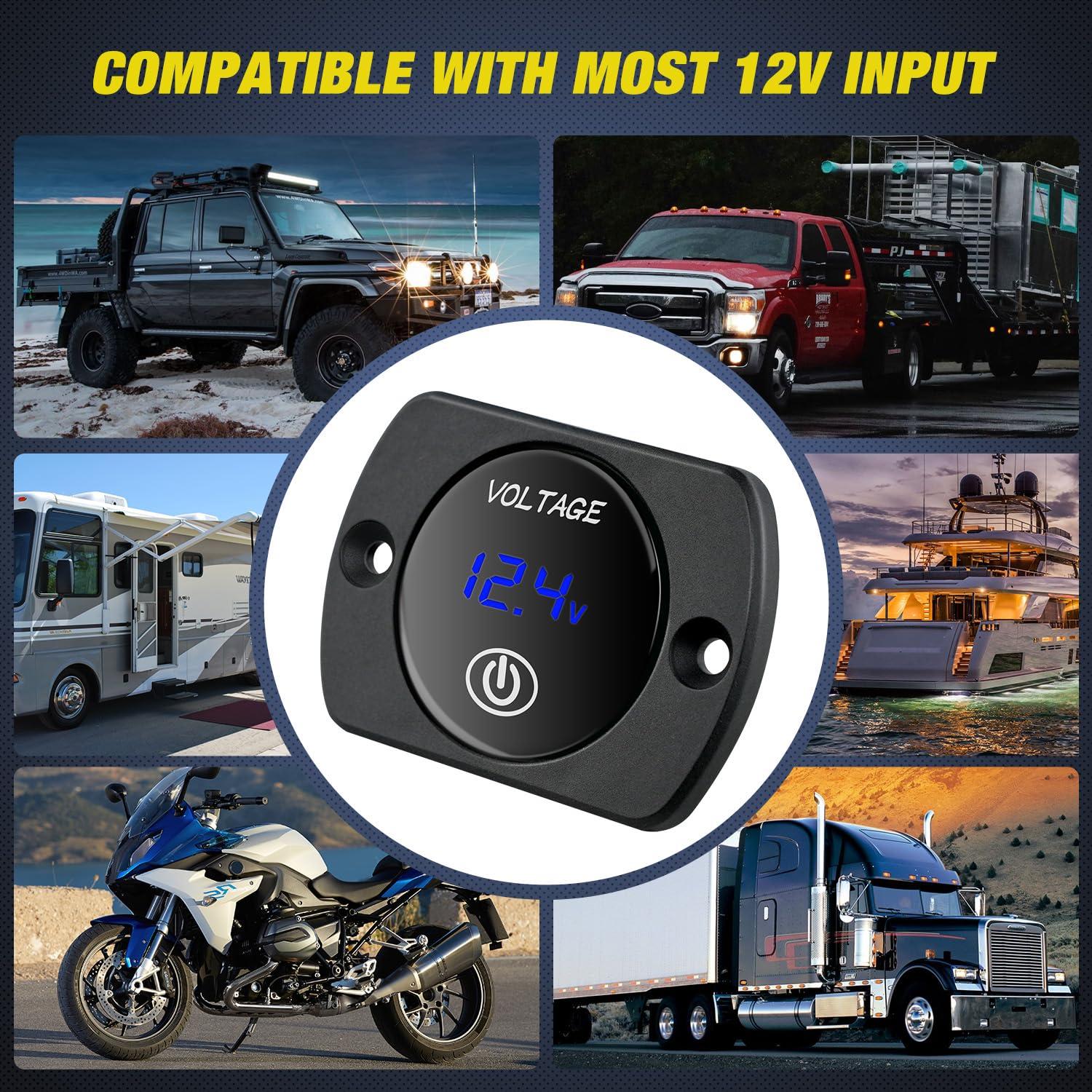 imageNilight LED Digital Display Voltmeter Panel DC12V Waterproof Digital Round Panel VoltVolt Tester Gauge for Boat Marine Vehicle Motorcycle Truck ATV UTV 2 Years WarrantyBlue wTouch Switch