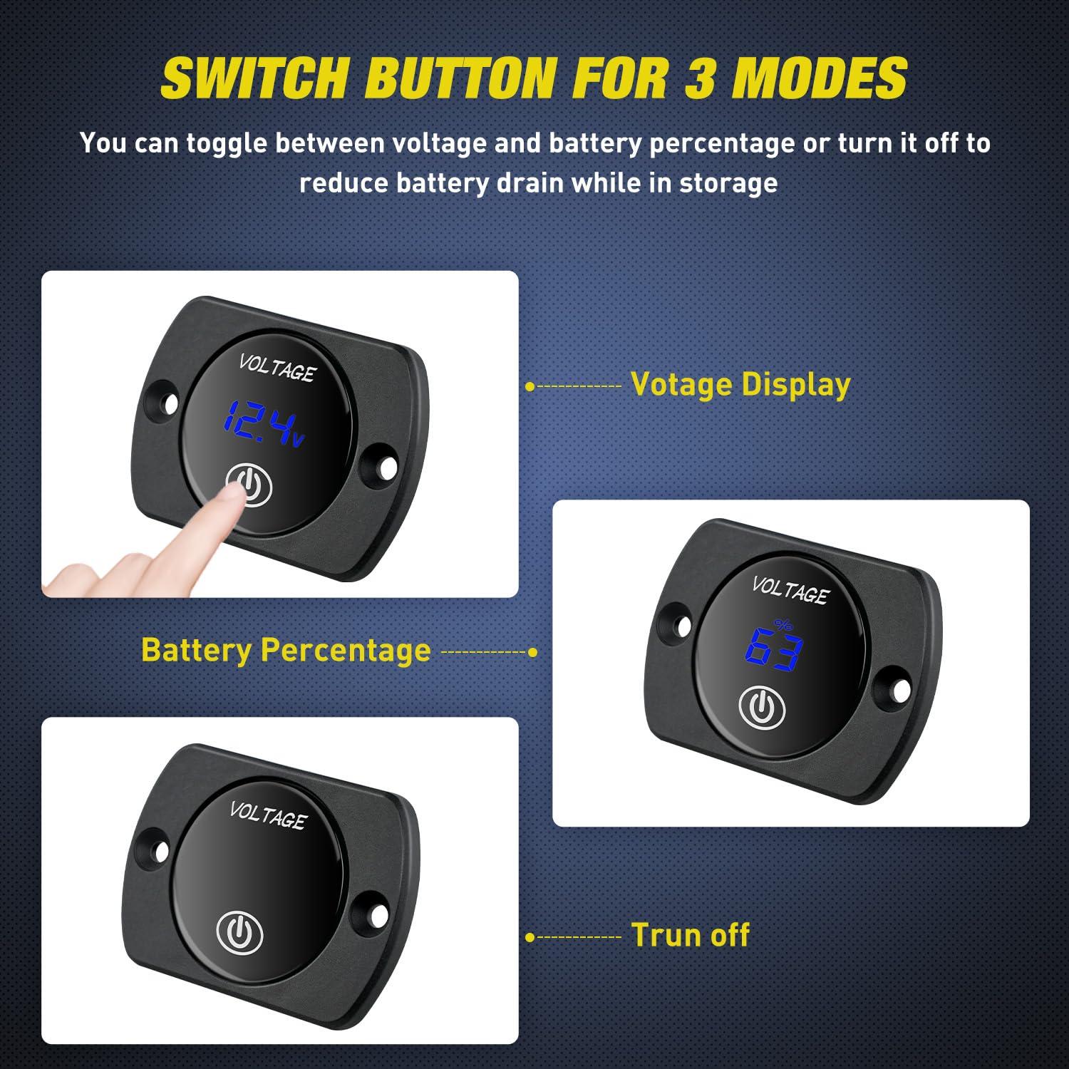 imageNilight LED Digital Display Voltmeter Panel DC12V Waterproof Digital Round Panel VoltVolt Tester Gauge for Boat Marine Vehicle Motorcycle Truck ATV UTV 2 Years WarrantyBlue wTouch Switch