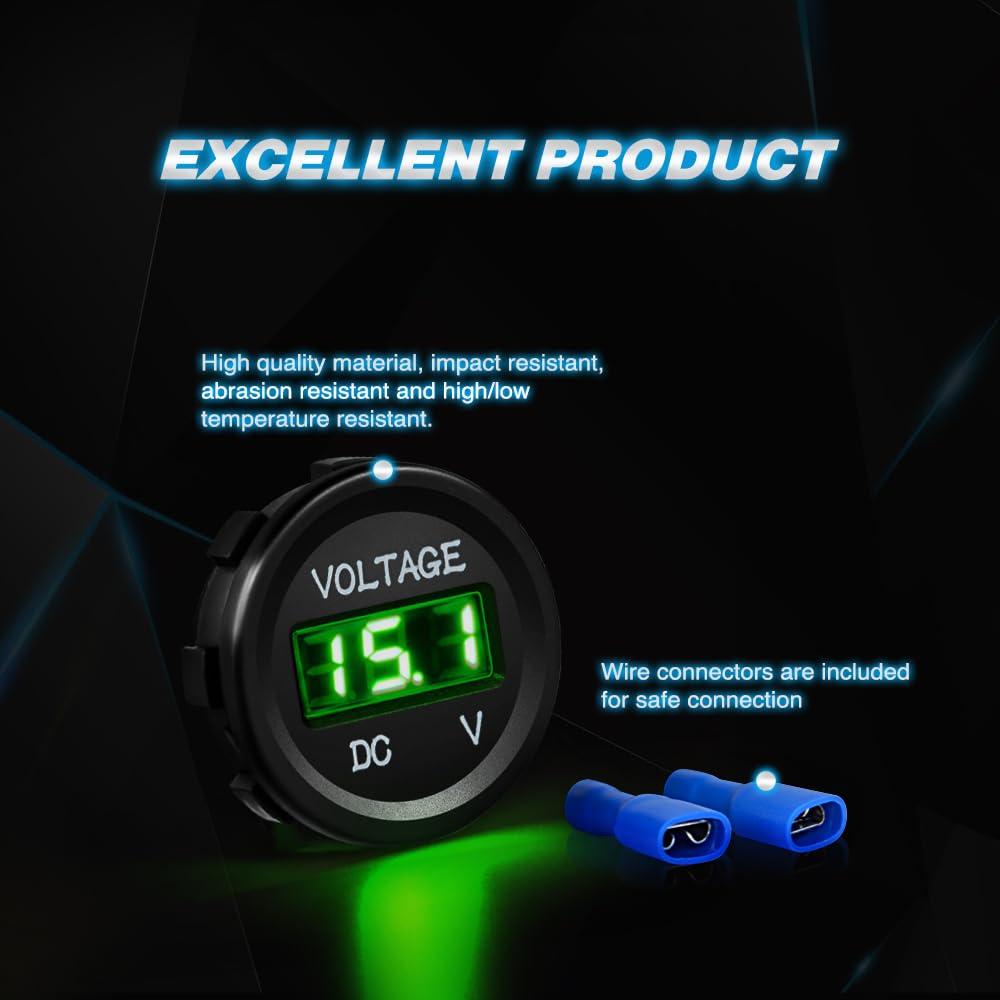 imageNilight LED Digital Display Voltmeter Panel DC12V Waterproof Digital Round Panel VoltVolt Tester Gauge for Boat Marine Vehicle Motorcycle Truck ATV UTV 2 Years WarrantyGreen