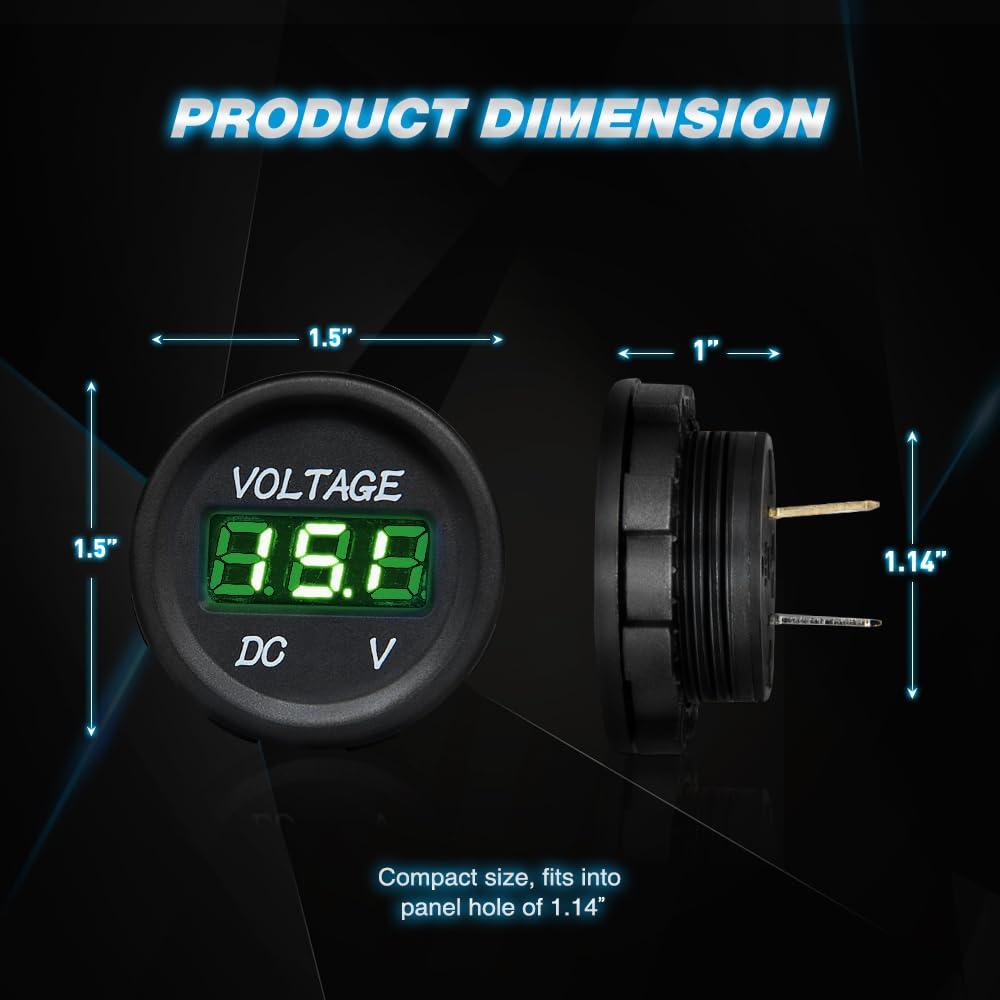 imageNilight LED Digital Display Voltmeter Panel DC12V Waterproof Digital Round Panel VoltVolt Tester Gauge for Boat Marine Vehicle Motorcycle Truck ATV UTV 2 Years WarrantyGreen