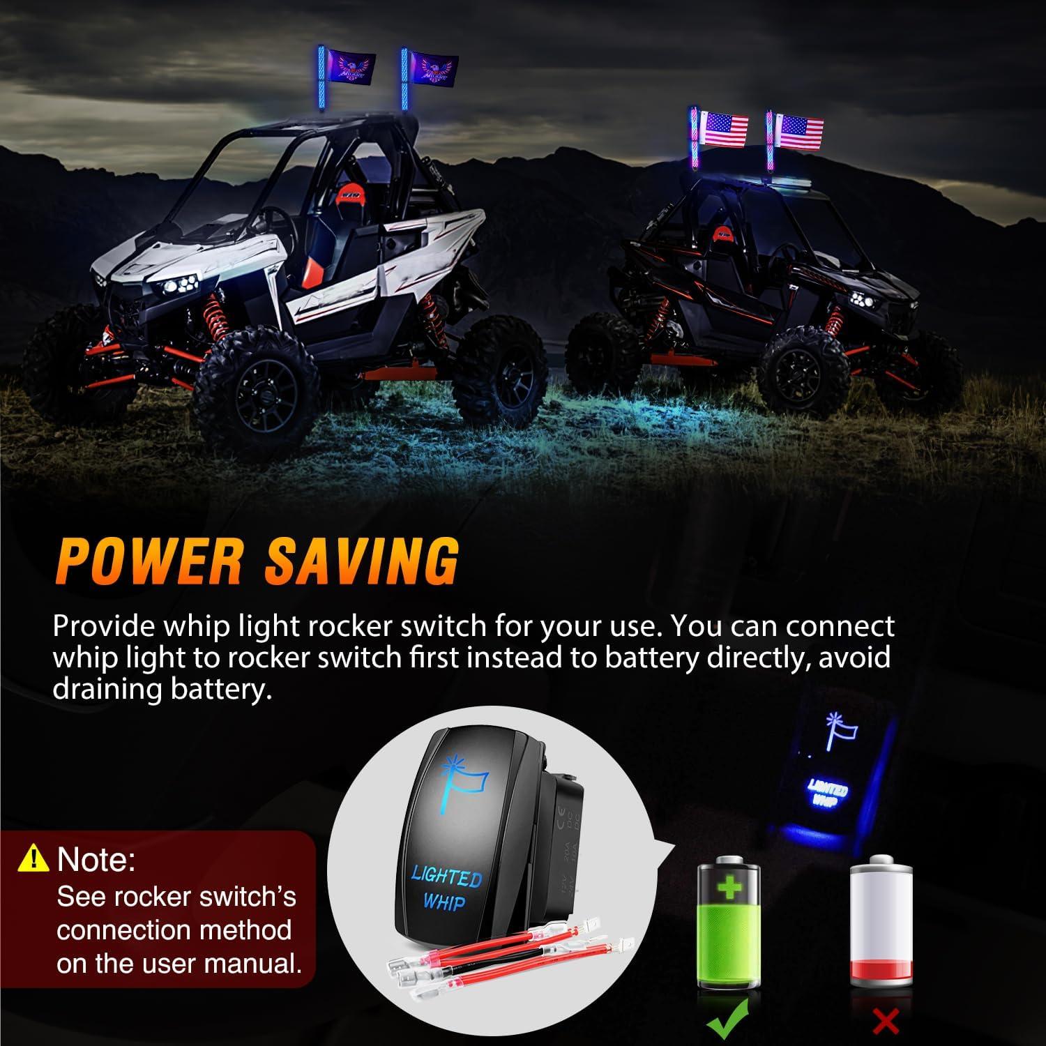 imageNilight LED Fat Whip Light 2PCS 1FT RGB Lighted Antenna Whips with Remote ampamp App Control DIY Chasing Patterns Brake Reverse Turn Lights for ATV UTV Polaris RZR Canam Dune Buggy Pickup Trucks Jeep2FT2PCS