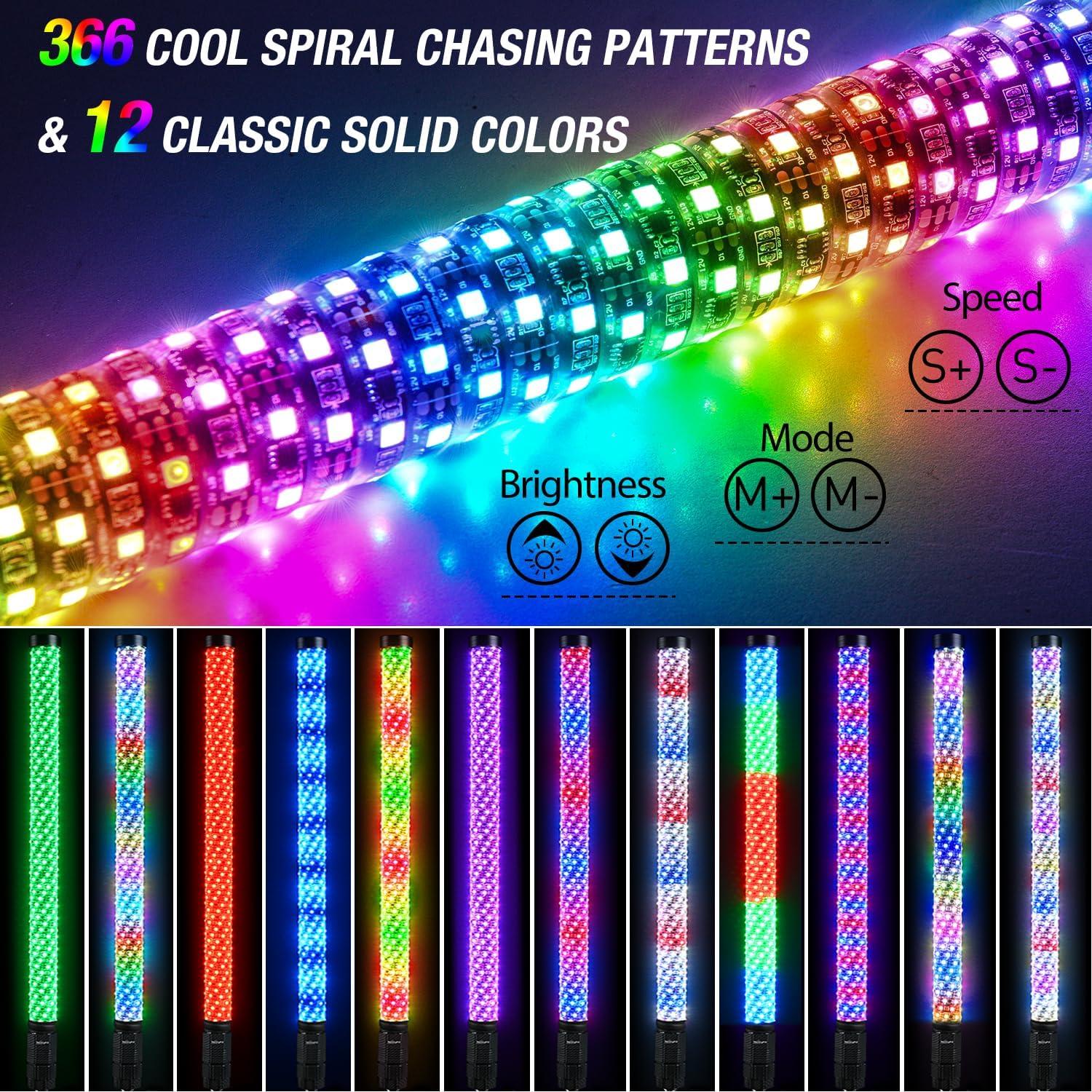 imageNilight LED Fat Whip Light 2PCS 1FT RGB Lighted Antenna Whips with Remote ampamp App Control DIY Chasing Patterns Brake Reverse Turn Lights for ATV UTV Polaris RZR Canam Dune Buggy Pickup Trucks Jeep3FT2PCS