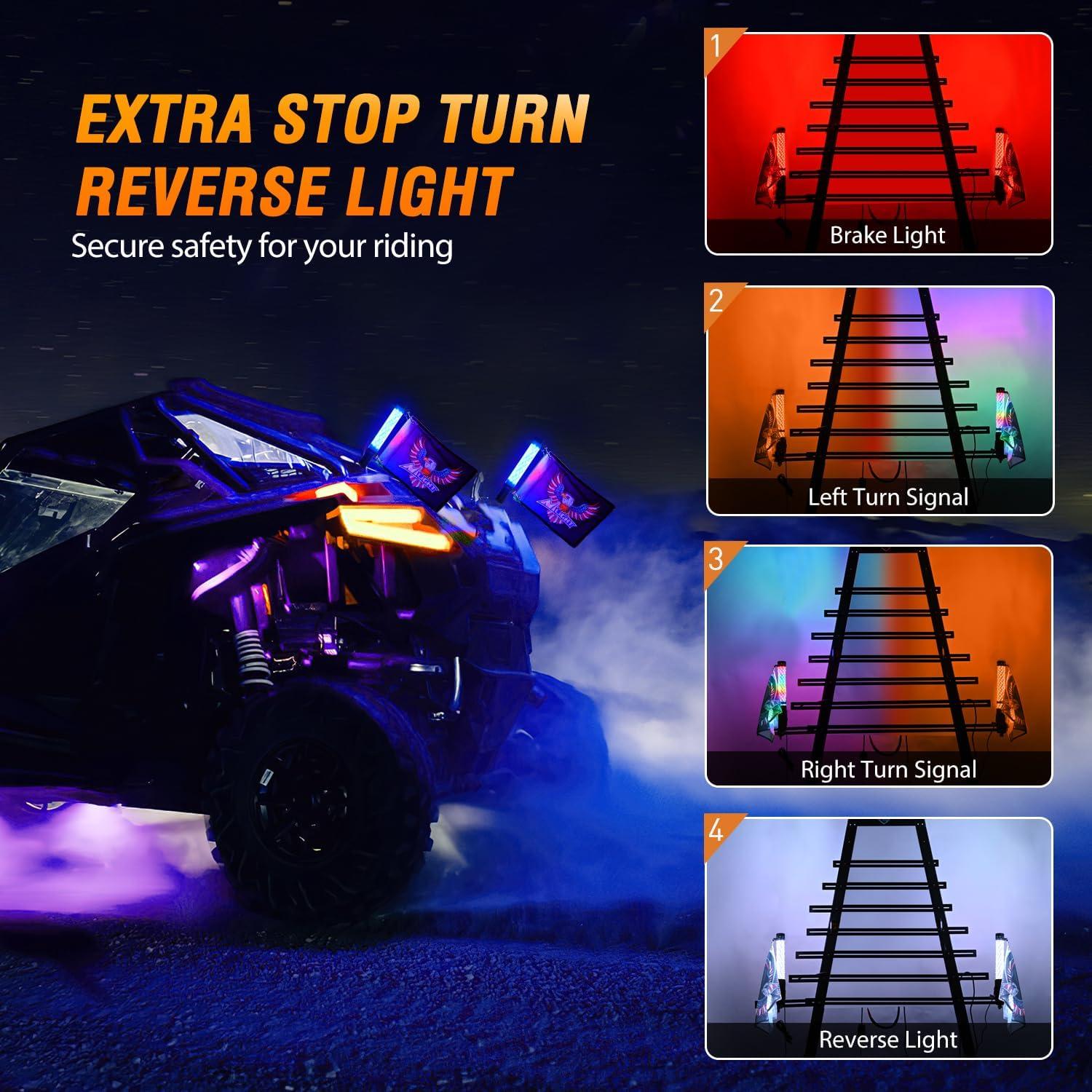 imageNilight LED Fat Whip Light 2PCS 1FT RGB Lighted Antenna Whips with Remote ampamp App Control DIY Chasing Patterns Brake Reverse Turn Lights for ATV UTV Polaris RZR Canam Dune Buggy Pickup Trucks Jeep1FT2PCS