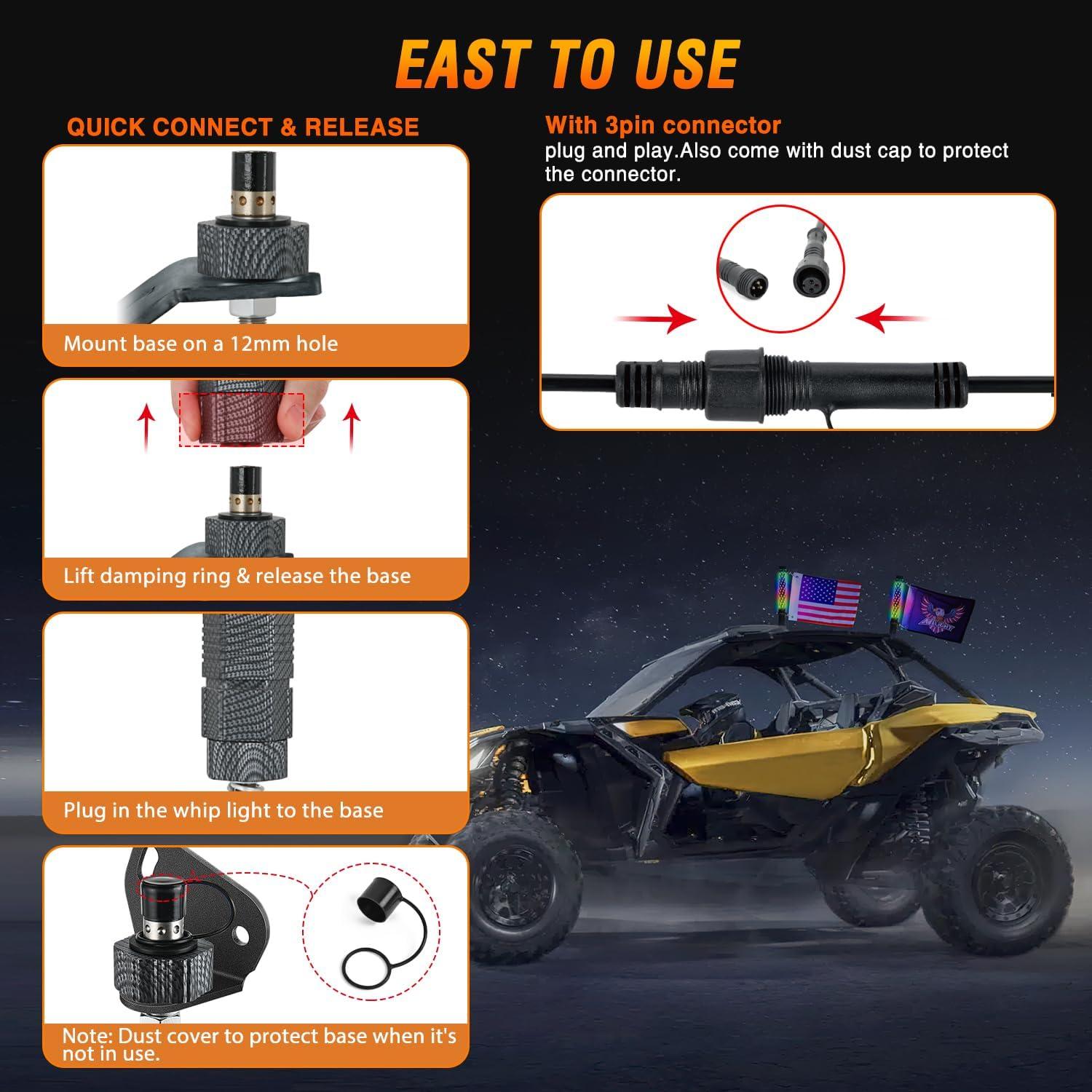 imageNilight LED Fat Whip Light 2PCS 1FT RGB Lighted Antenna Whips with Remote ampamp App Control DIY Chasing Patterns Brake Reverse Turn Lights for ATV UTV Polaris RZR Canam Dune Buggy Pickup Trucks Jeep1FT2PCS