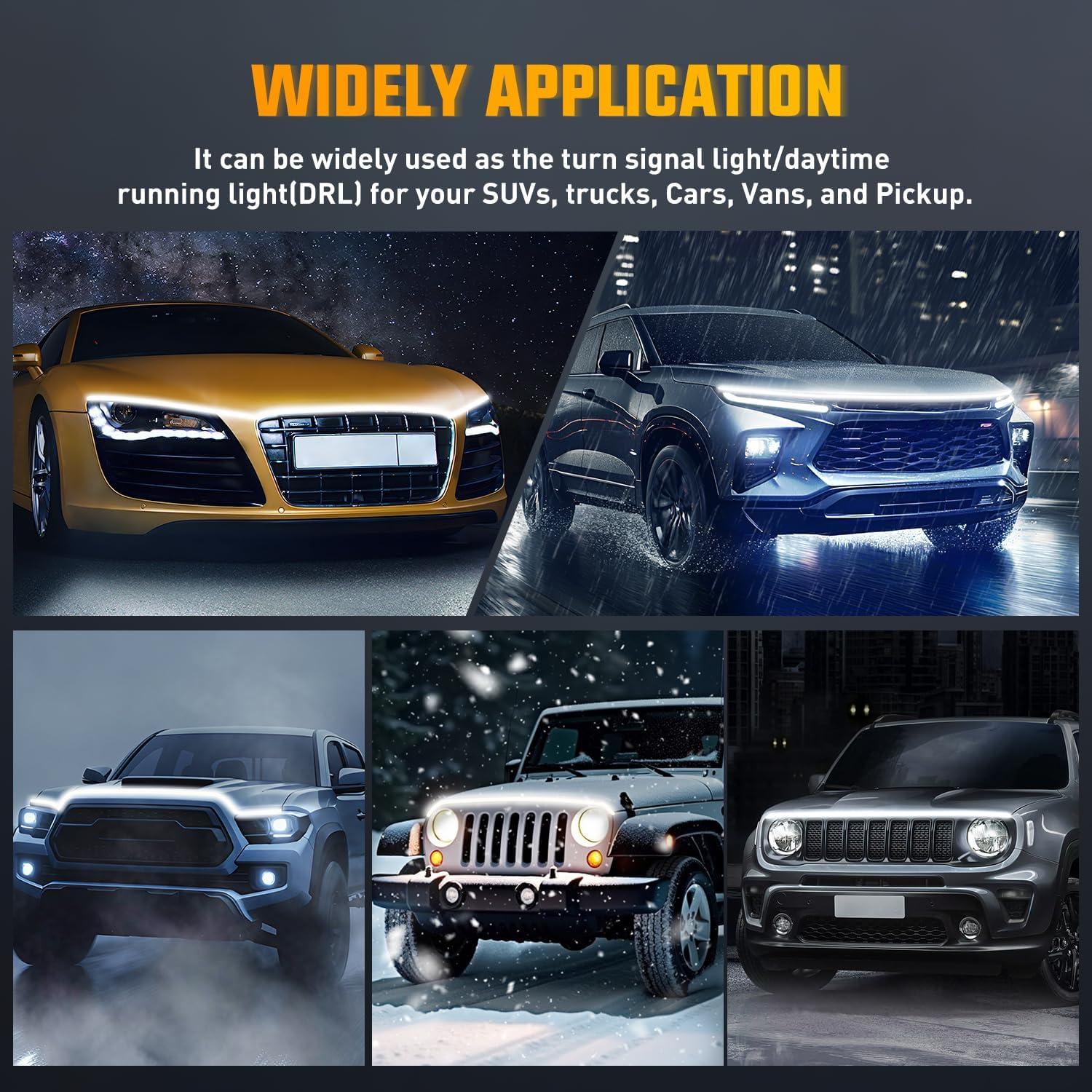 imageNilight LED Hood Light Strip 59Inch Flexible Car Hood Light Waterproof Dynamic Startup Daytime Running Light for Cars SUVs Trucks White59 Inch