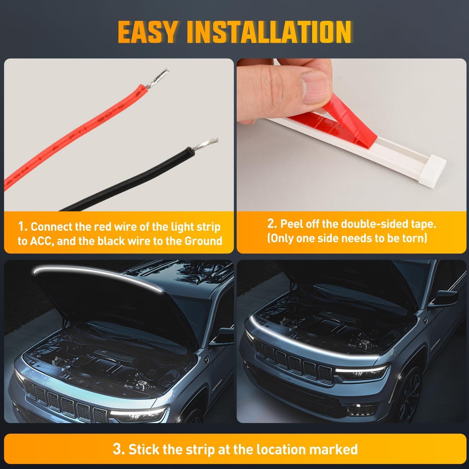 imageNilight LED Hood Light Strip 59Inch Flexible Car Hood Light Waterproof Dynamic Startup Daytime Running Light for Cars SUVs Trucks White59 Inch