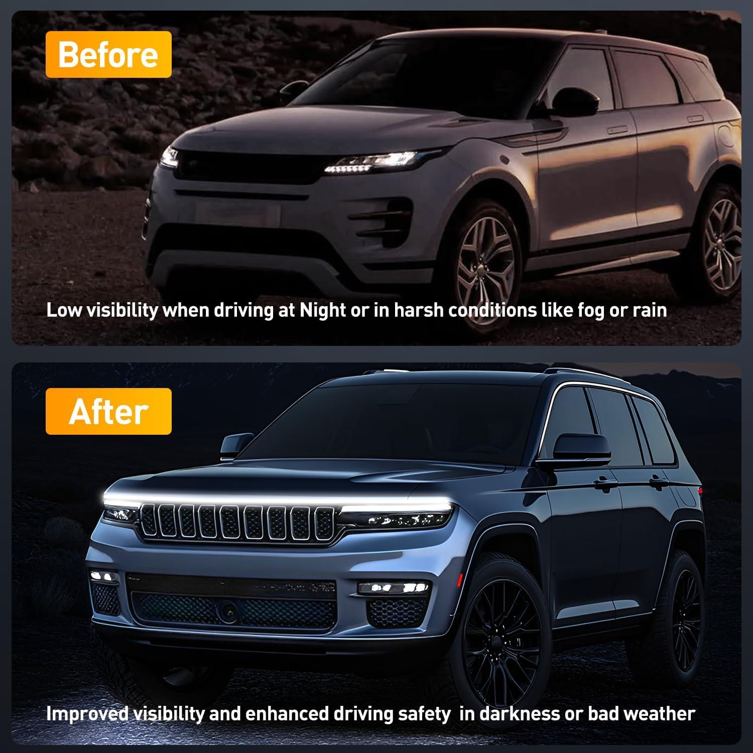 imageNilight LED Hood Light Strip 59Inch Flexible Car Hood Light Waterproof Dynamic Startup Daytime Running Light for Cars SUVs Trucks White70 Inch