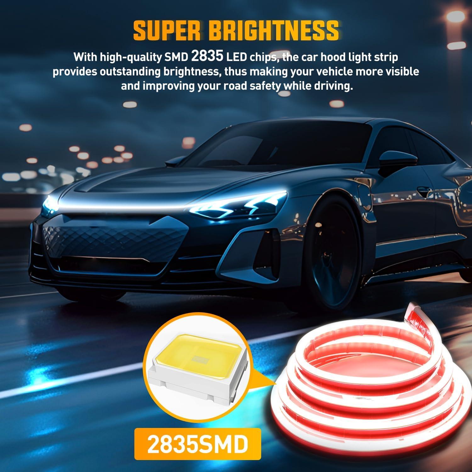imageNilight LED Hood Light Strip 59Inch Flexible Car Hood Light Waterproof Dynamic Startup Daytime Running Light for Cars SUVs Trucks White70 Inch