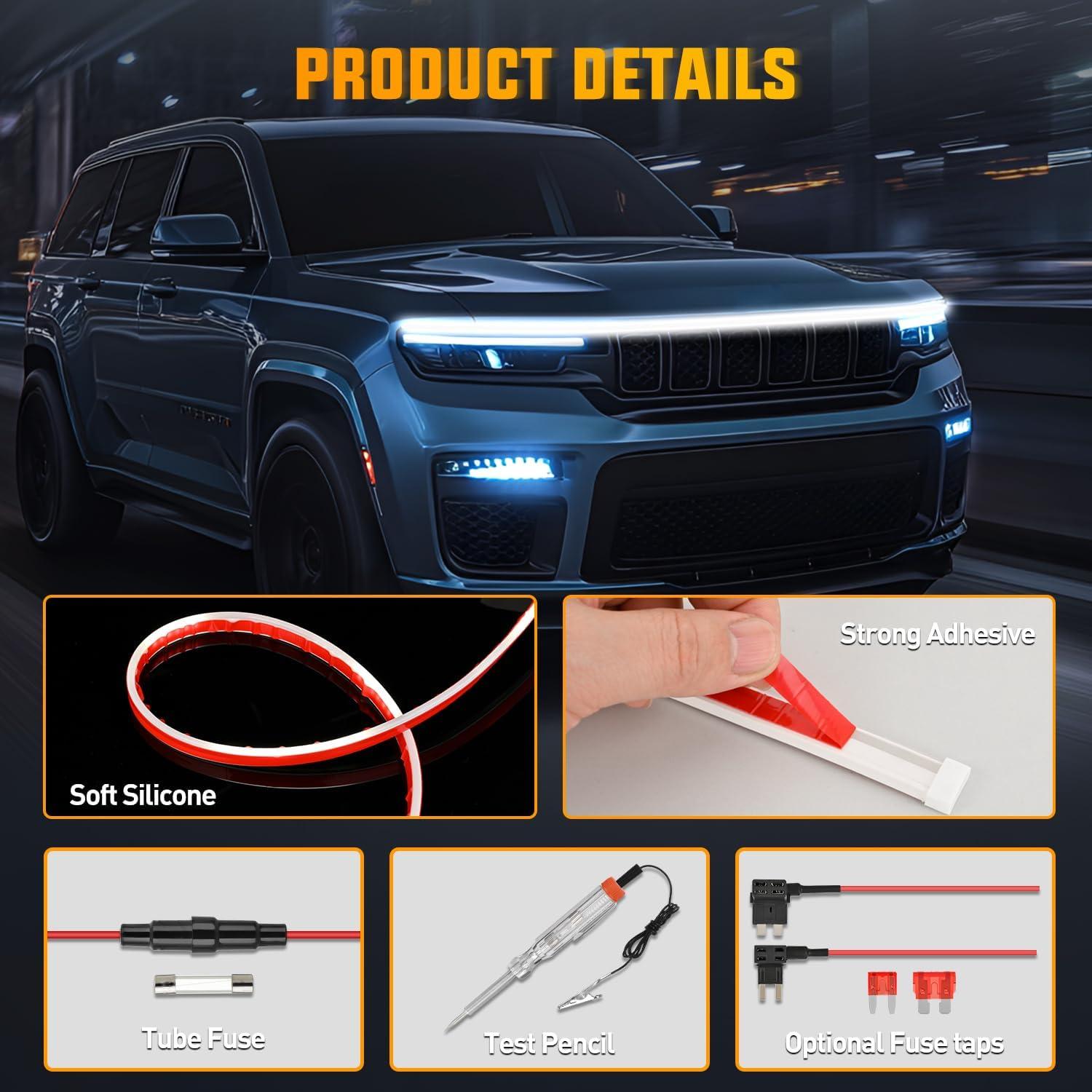 imageNilight LED Hood Light Strip 59Inch Flexible Car Hood Light Waterproof Dynamic Startup Daytime Running Light for Cars SUVs Trucks White79 Inch